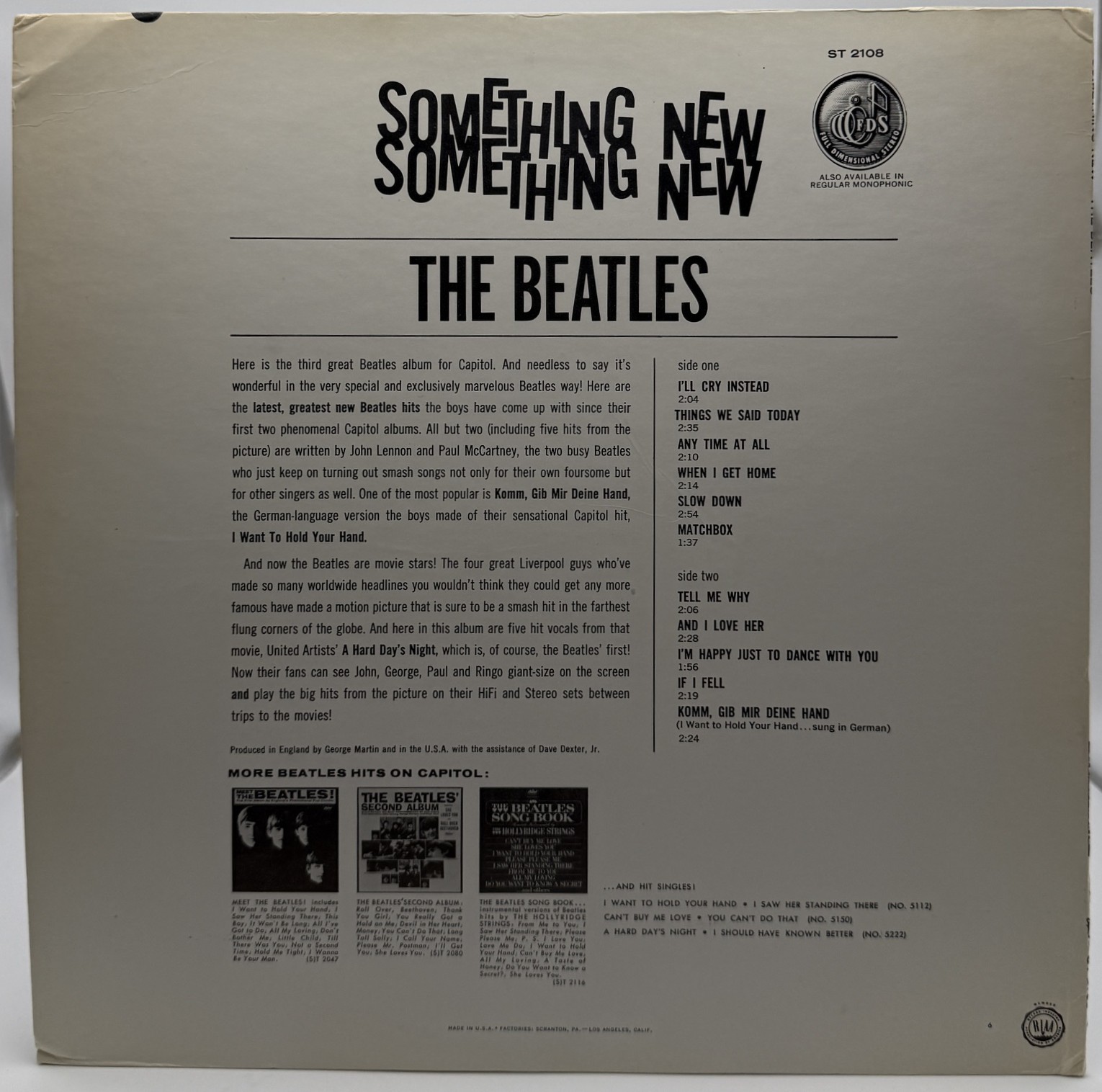 The Beatles Something New ST 2108 LP back cover