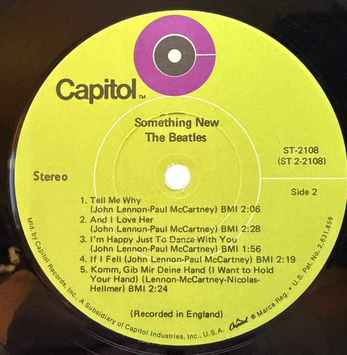 The Beatles Something New Side 2 green Capitol label ST 2108