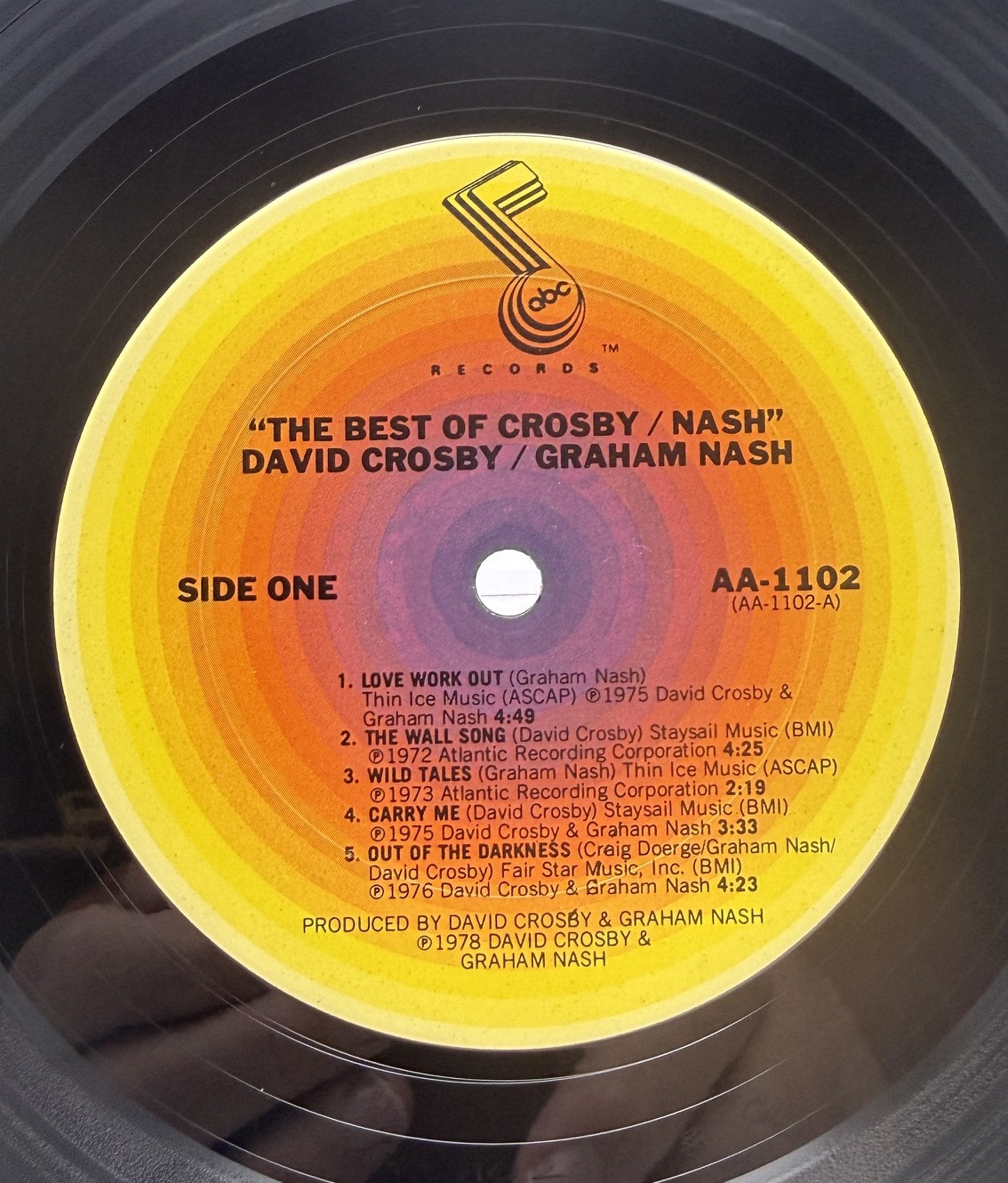 The Best of Crosby Nash 1978 ABC Records AA-1102 Side One label