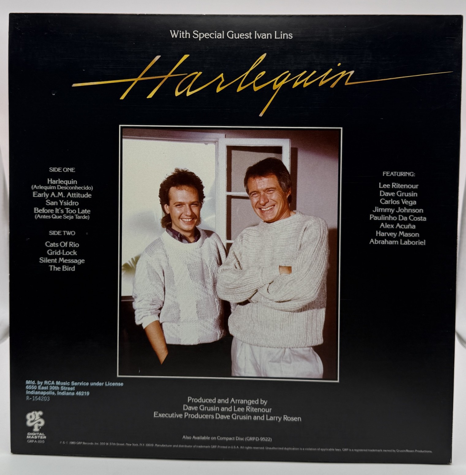 Dave Grusin and Lee Ritenour Harlequin LP back cover with Ivan Lins