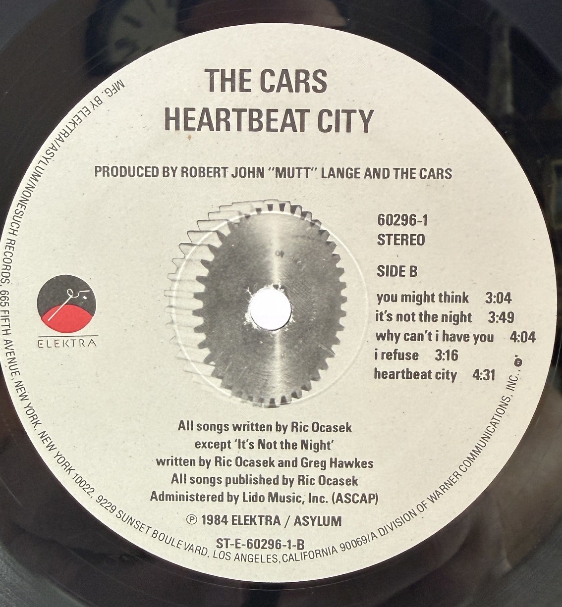 The Cars Heartbeat City Elektra 60296-1 Side B label