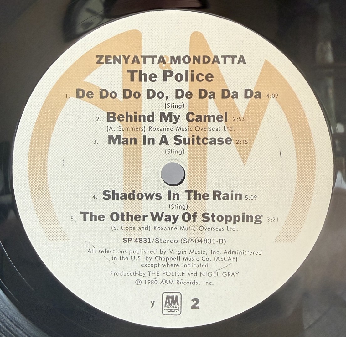 The Police Zenyatta Mondatta SP-4831 Side Two label