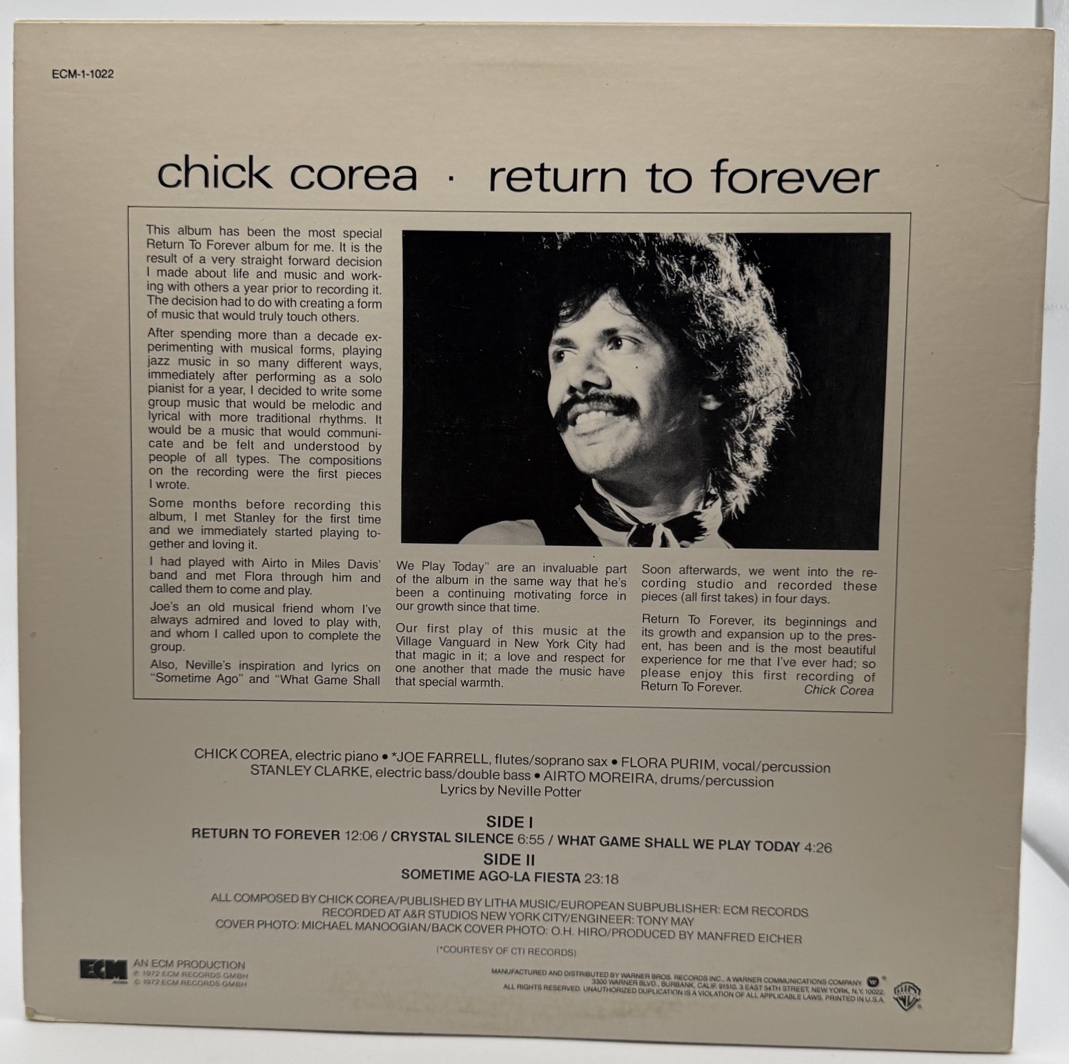 Chick Corea Return to Forever vinyl ECM back cover