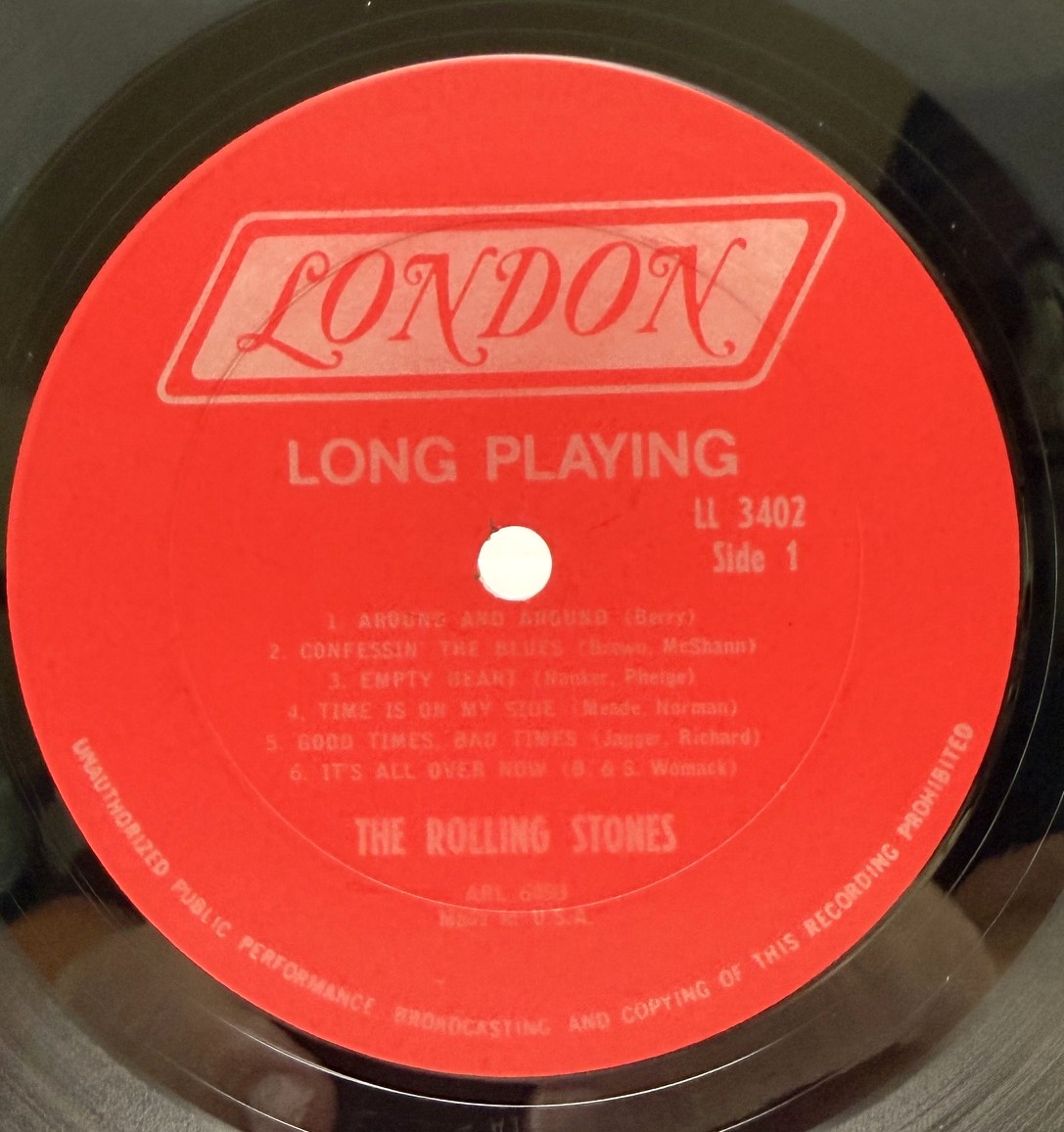 Rolling Stones 12 X 5 London LL 3402 red Side 1 label