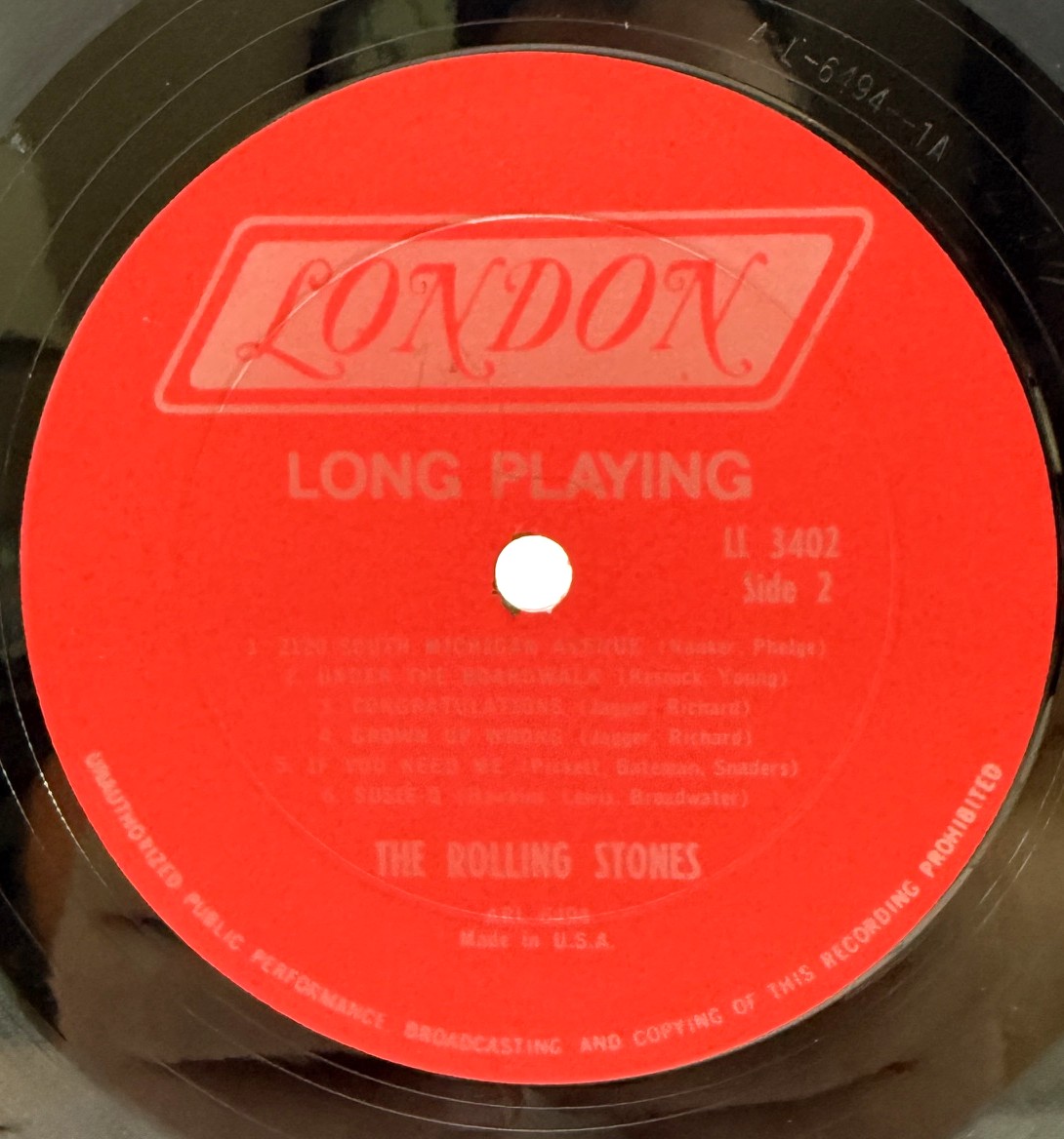Rolling Stones 12 X 5 London LL 3402 red Side 2 label