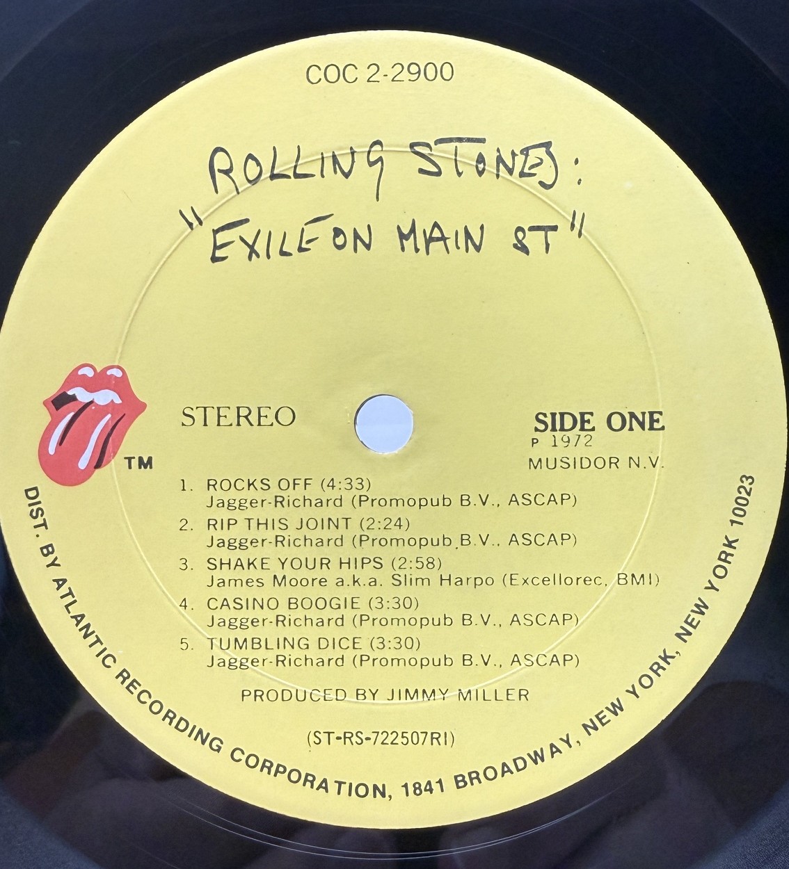 Rolling Stones Exile on Main St yellow Rolling Stones Records Side One label