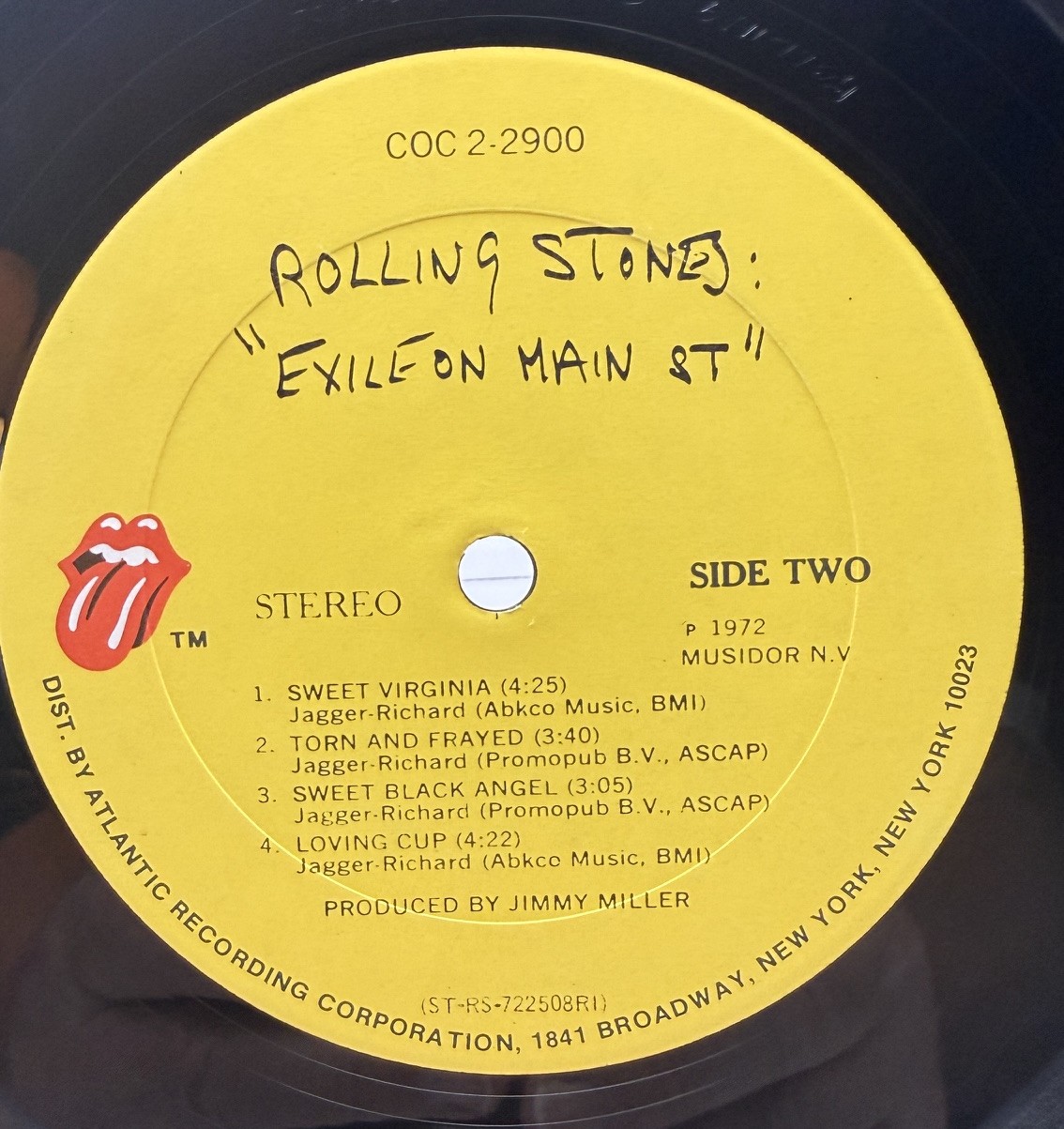 Rolling Stones Exile on Main St yellow Rolling Stones Records Side Two label