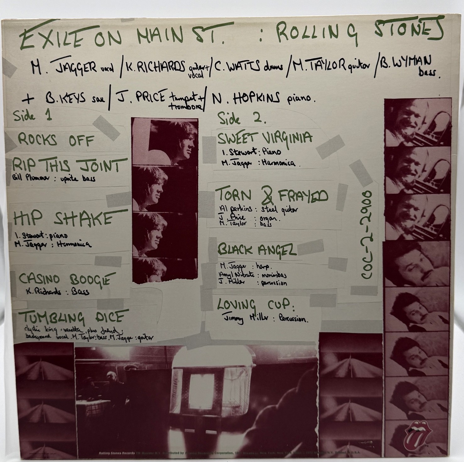 Rolling Stones Exile on Main St original printed inner sleeve sides one and two