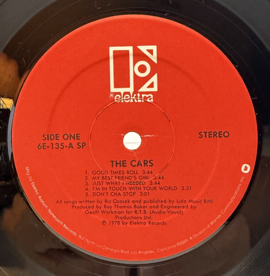 The Cars 6E-135 Side One red Elektra label