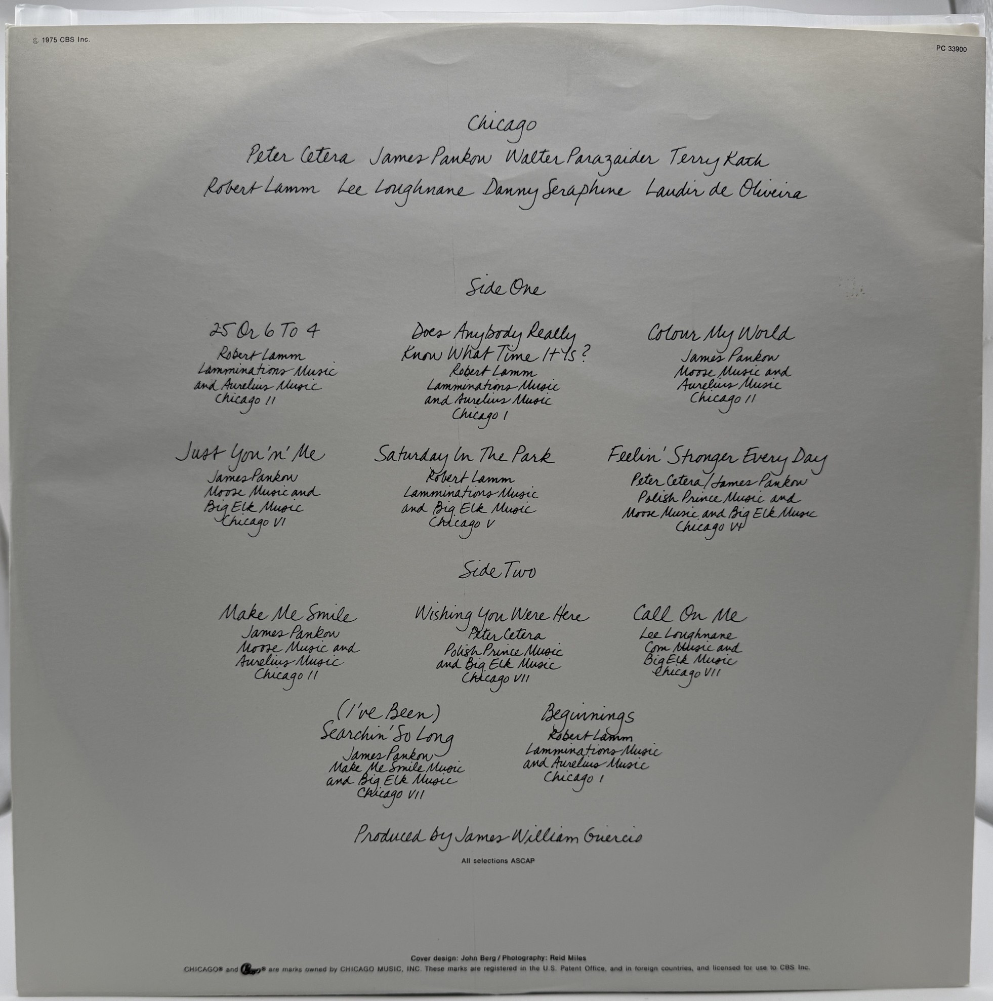 Chicago IX Chicago's Greatest Hits original Columbia inner sleeve reverse