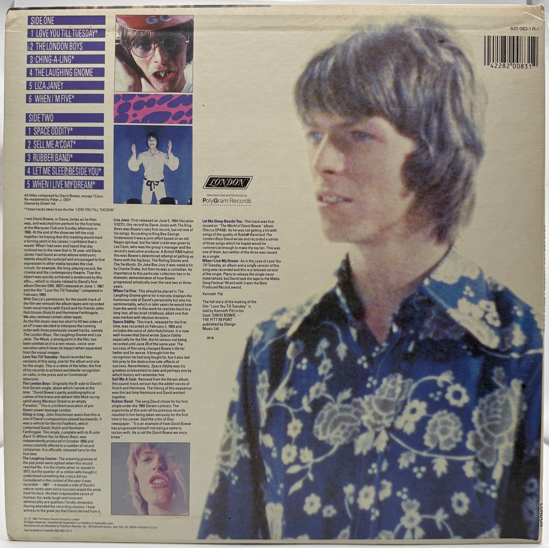 David Bowie Love You Till Tuesday 1984 vinyl back cover