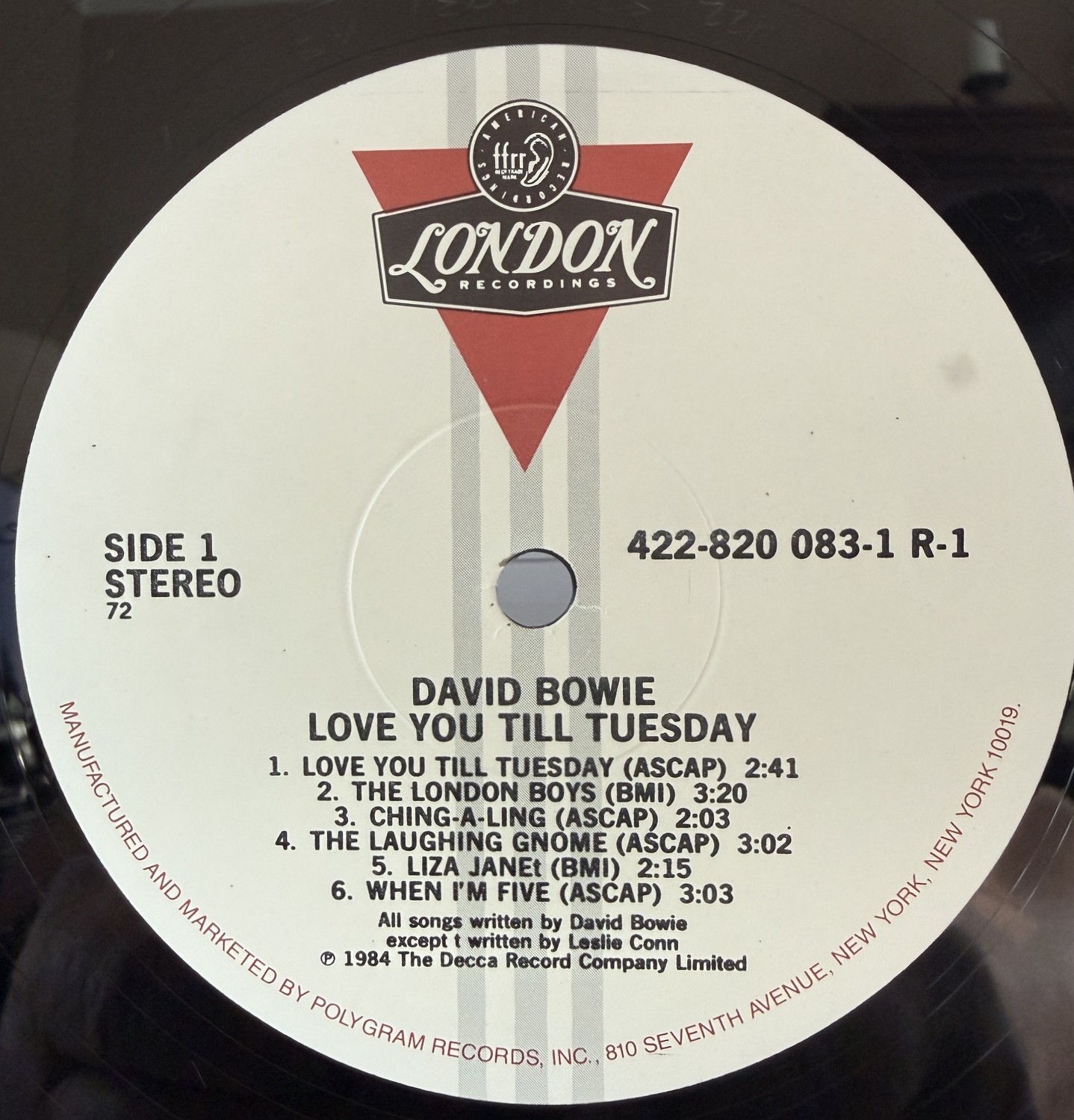 David Bowie Love You Till Tuesday London Records Side 1 label