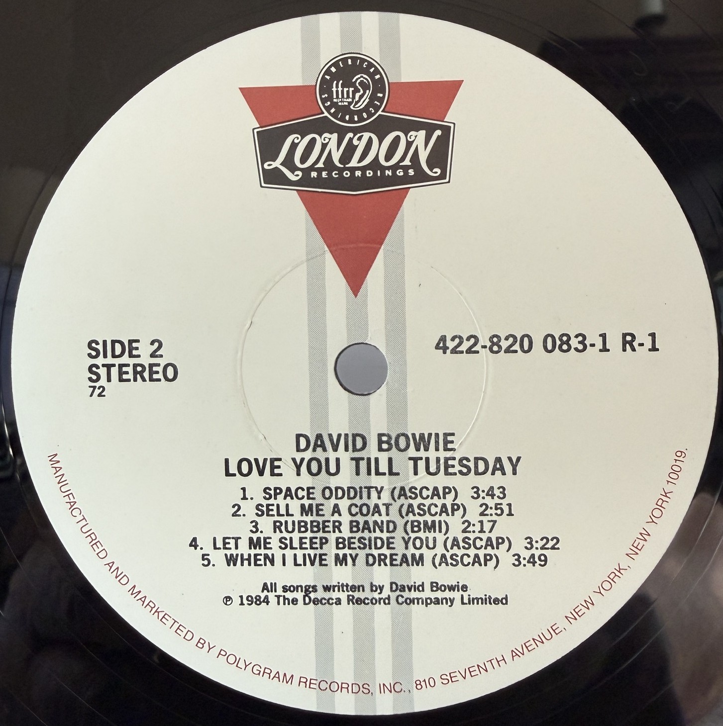 David Bowie Love You Till Tuesday London Records Side 2 label