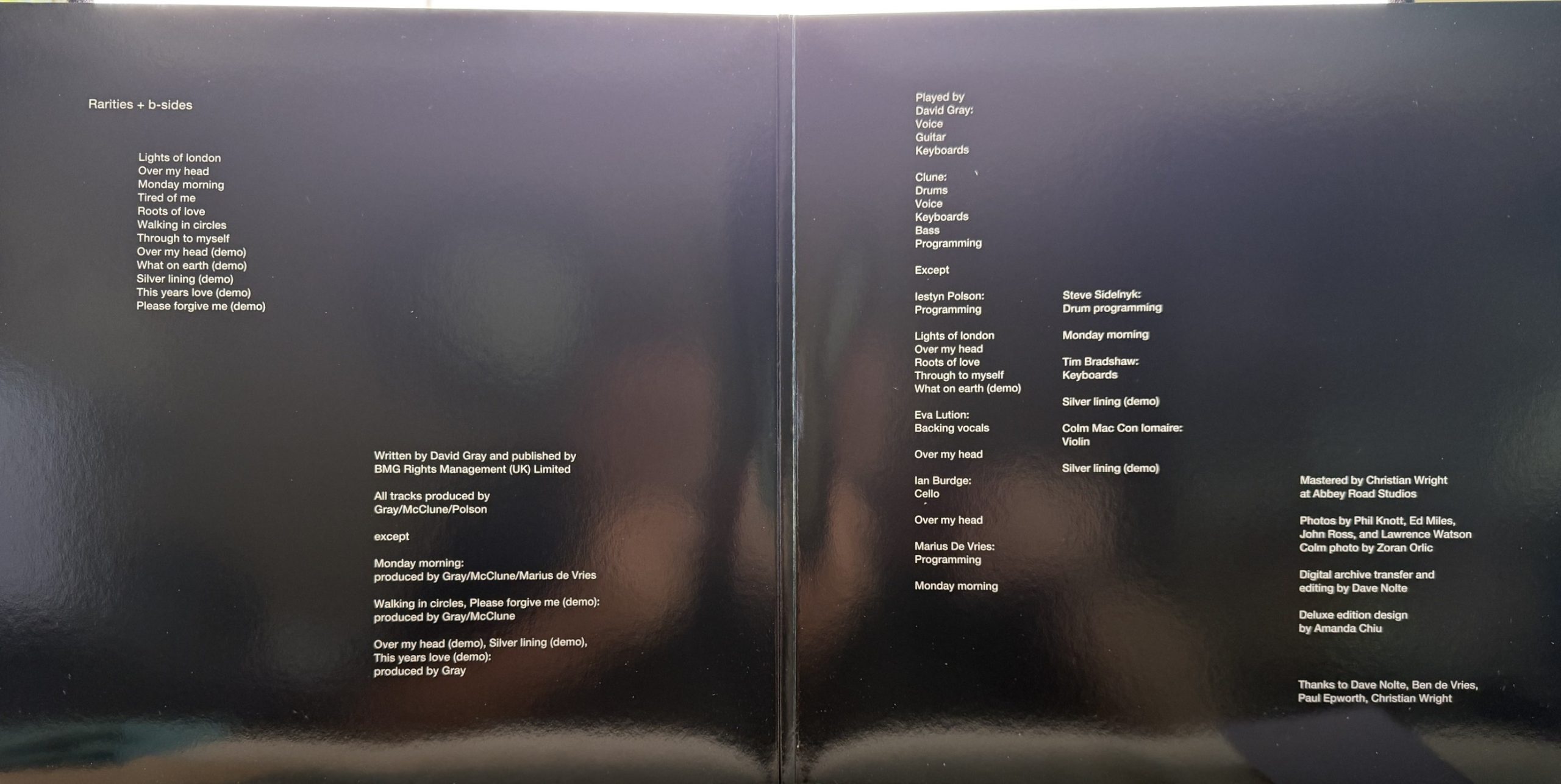 David Gray White Ladder Rarities and B-sides gatefold interior