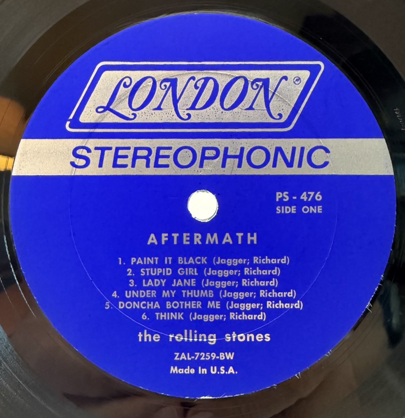 Rolling Stones Aftermath blue London stereo Side One label ZAL-7259-BW
