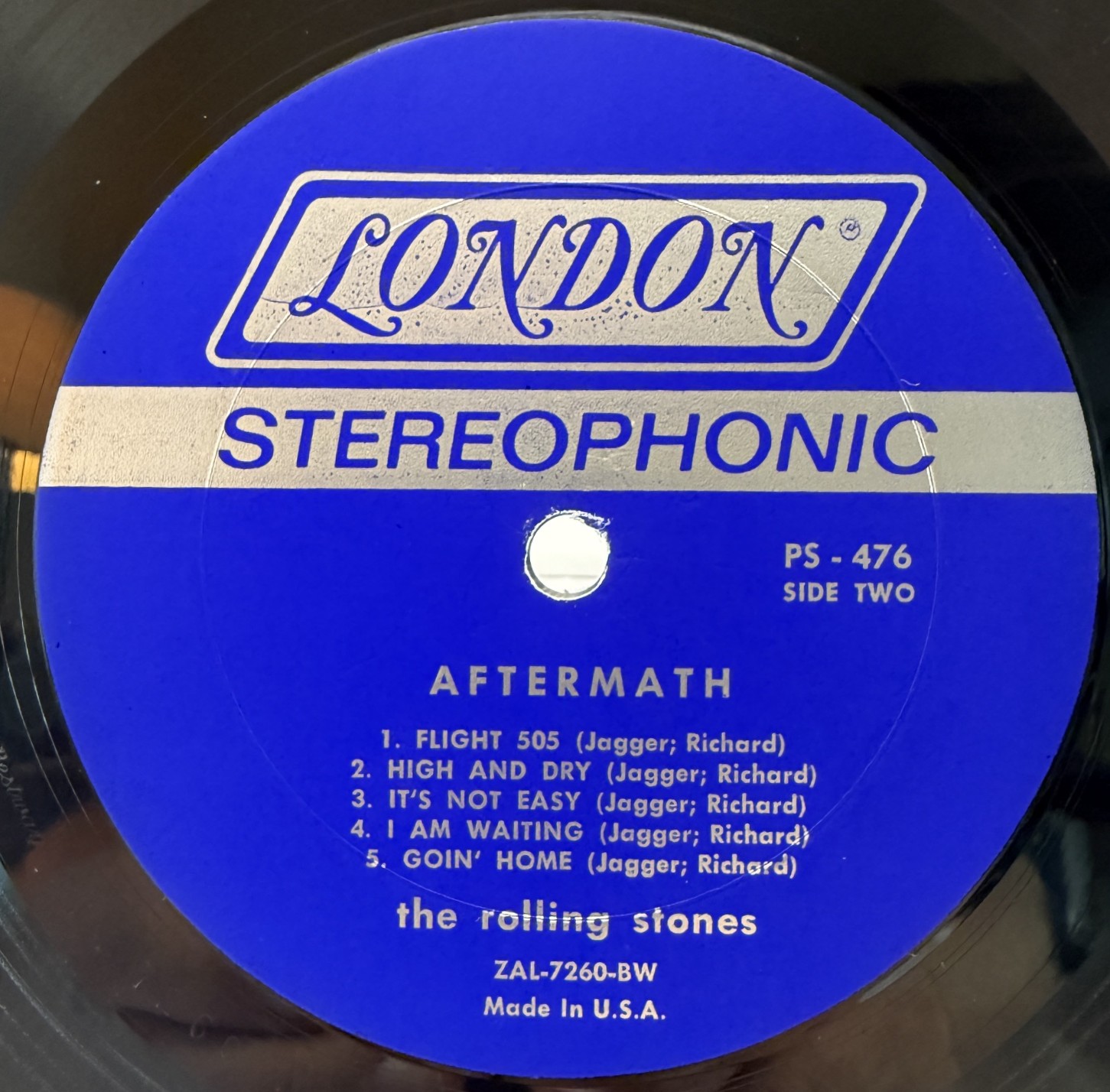 Rolling Stones Aftermath blue London stereo Side Two label ZAL-7260-BW