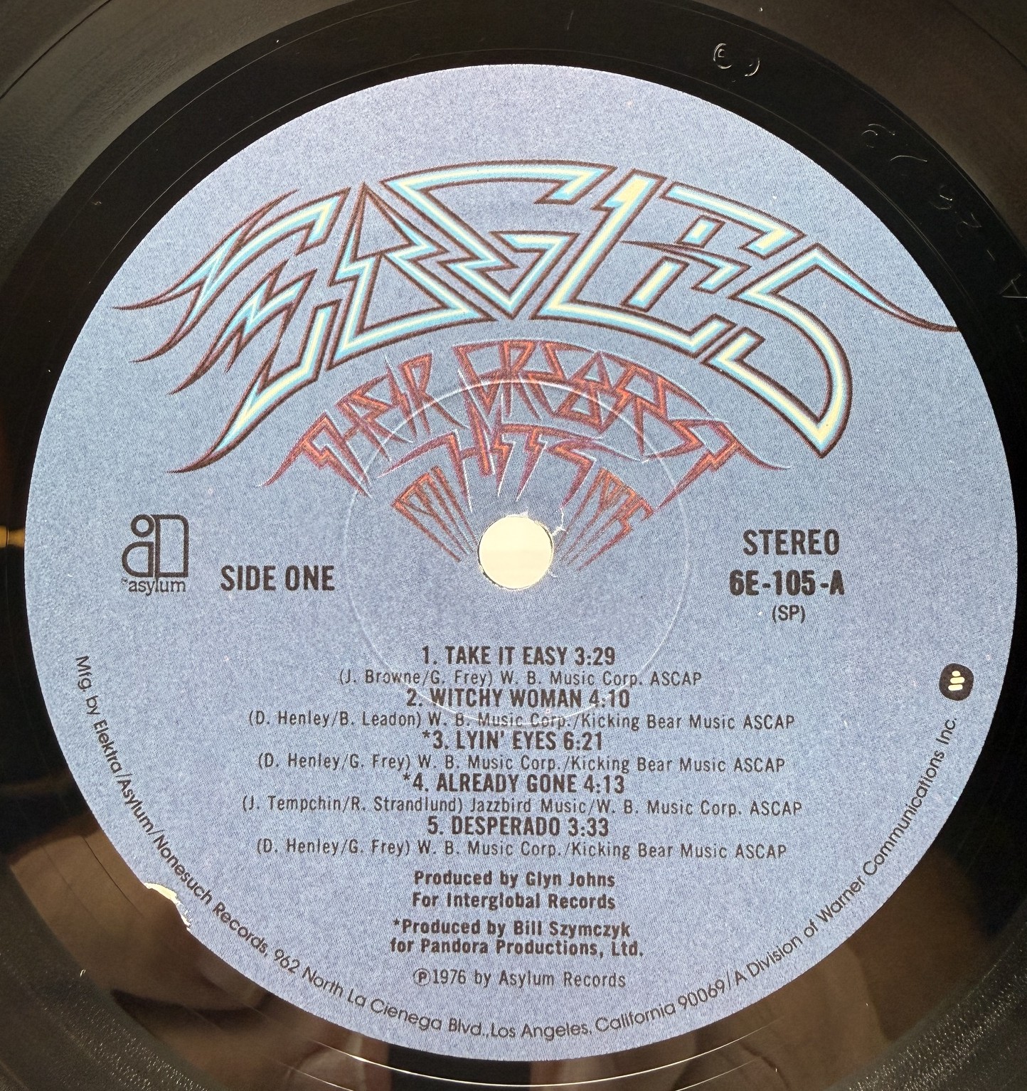 Eagles Their Greatest Hits 1971-1975 Asylum 6E-105 Side One label