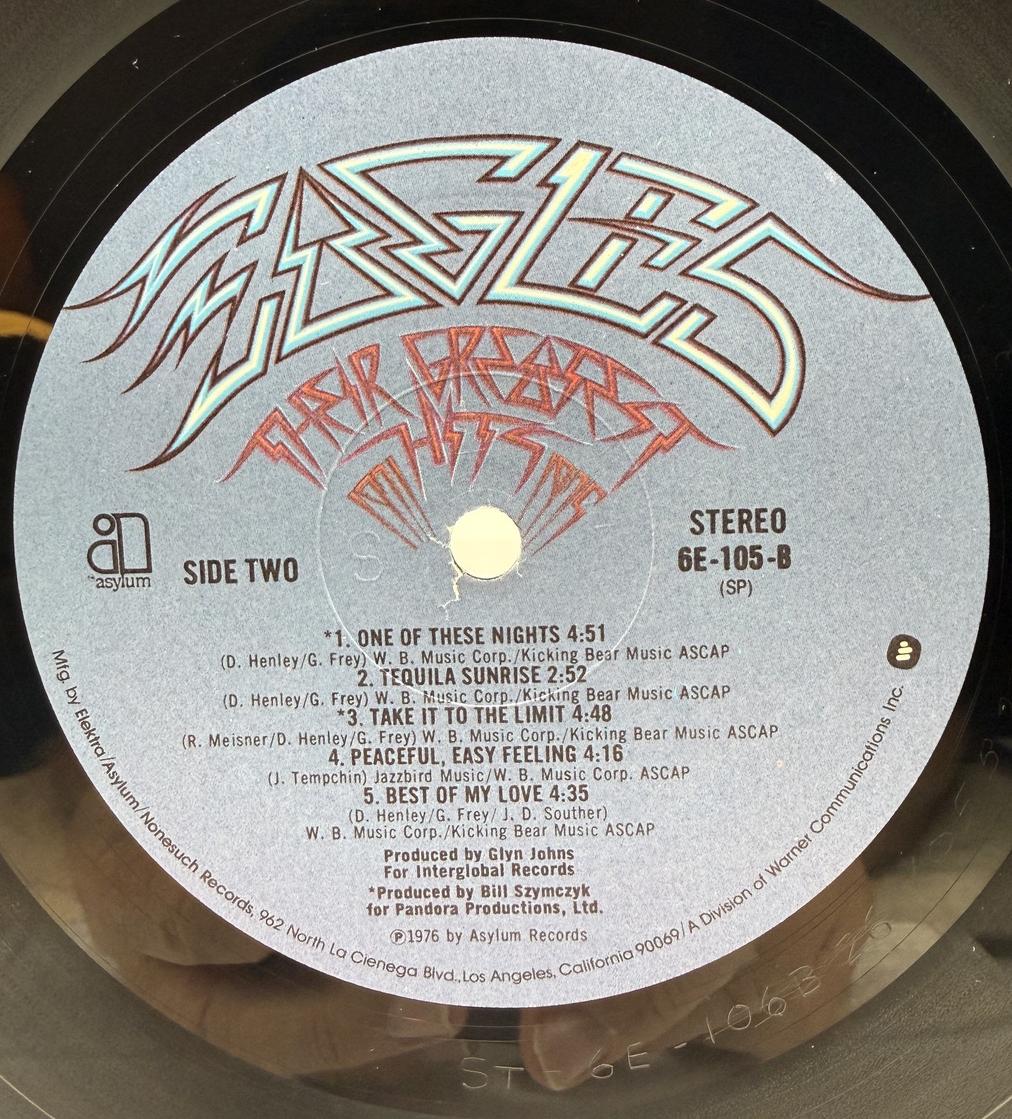 Eagles Their Greatest Hits 1971-1975 Asylum 6E-105 Side Two label