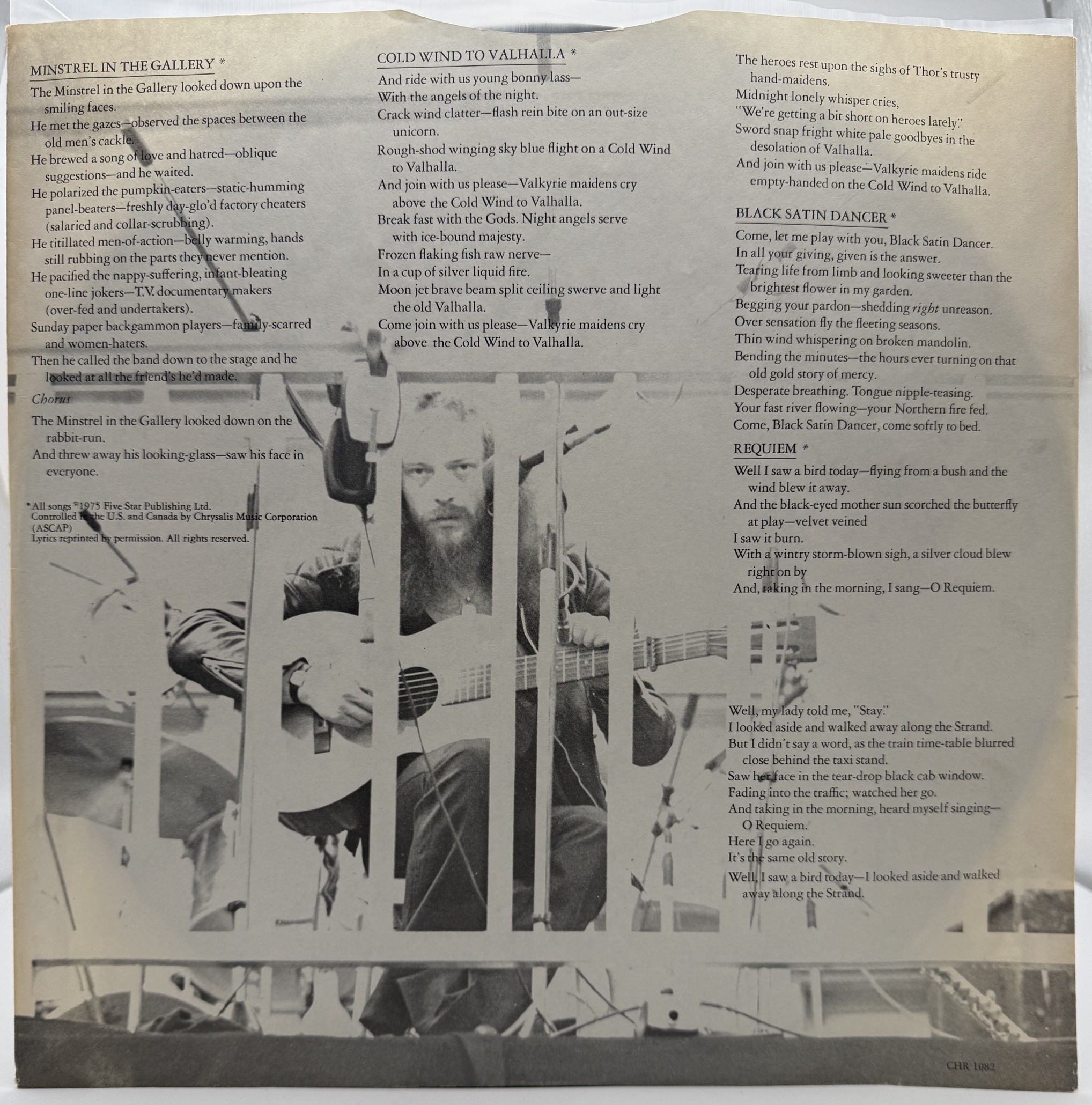 Jethro Tull Minstrel in the Gallery original photo lyric inner sleeve side one
