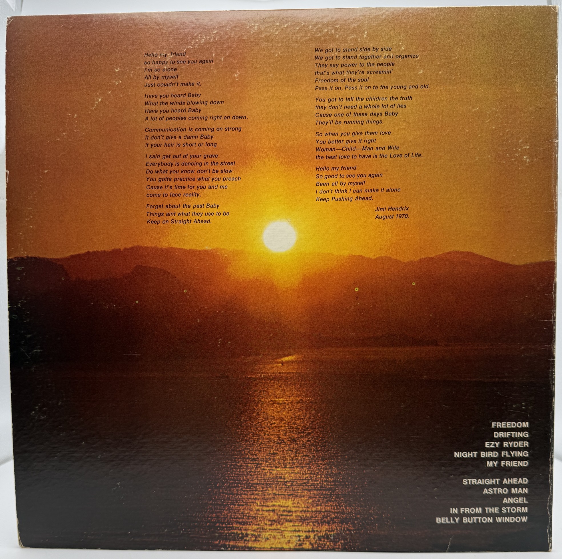 Jimi Hendrix The Cry of Love 1971 Reprise MS 2034 back album cover