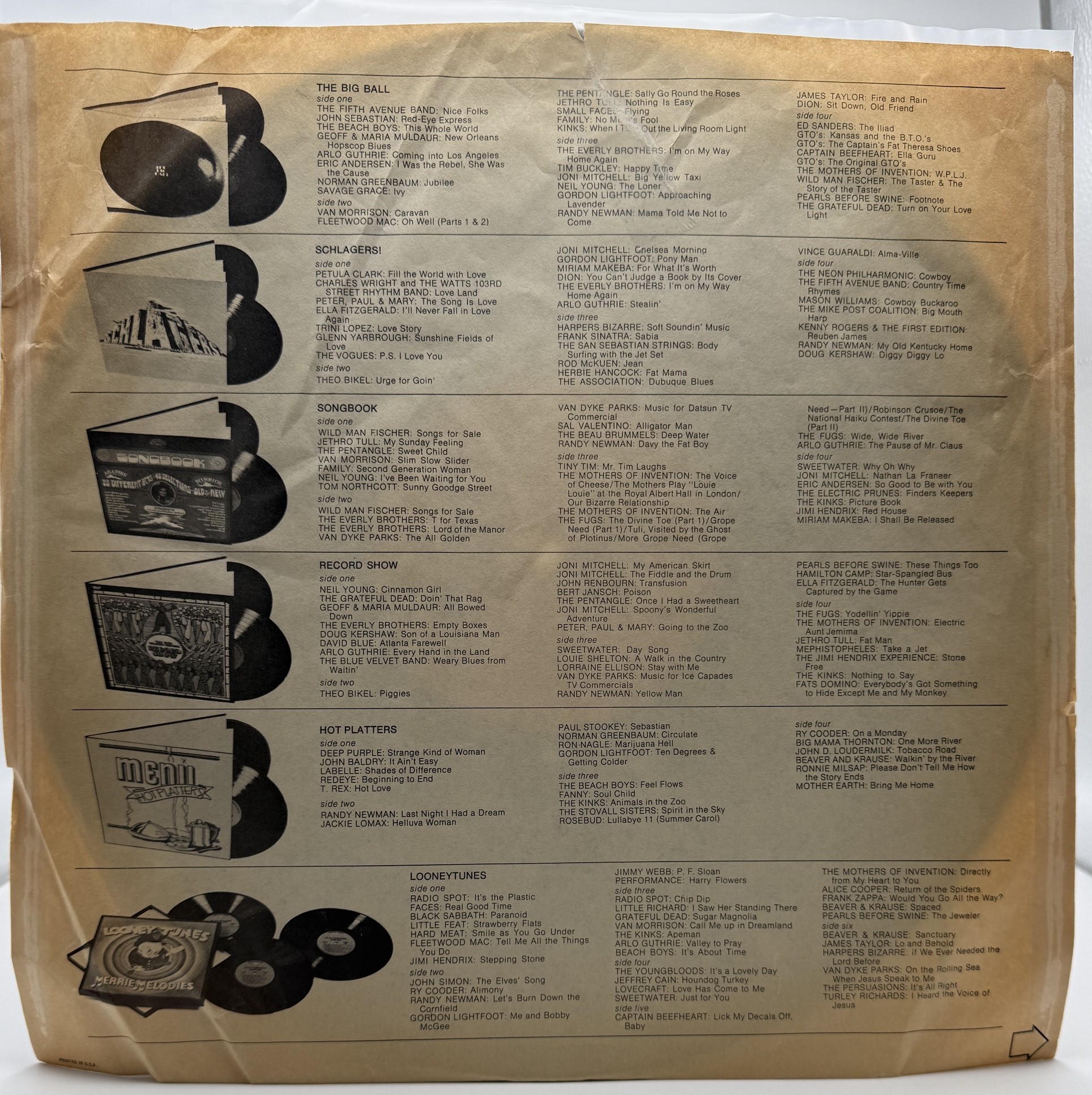 Warner Reprise Loss Leaders inner sleeve reverse with album and track listings