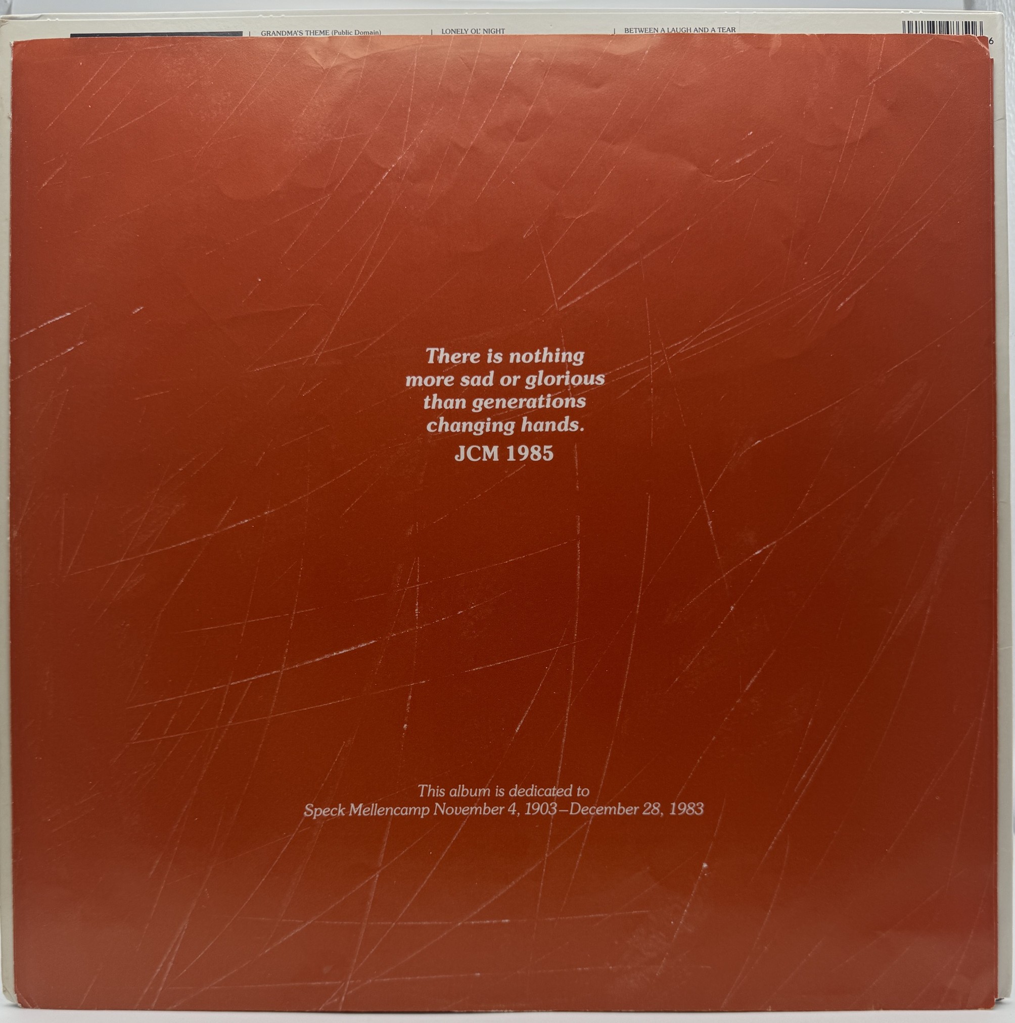 John Cougar Mellencamp Scarecrow original 1985 printed inner sleeve