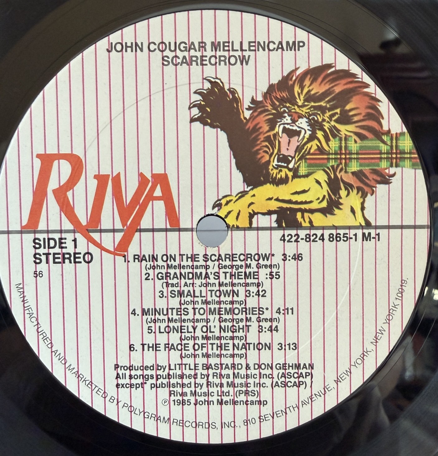 John Cougar Mellencamp Scarecrow Riva Side 1 label Pitman pressing