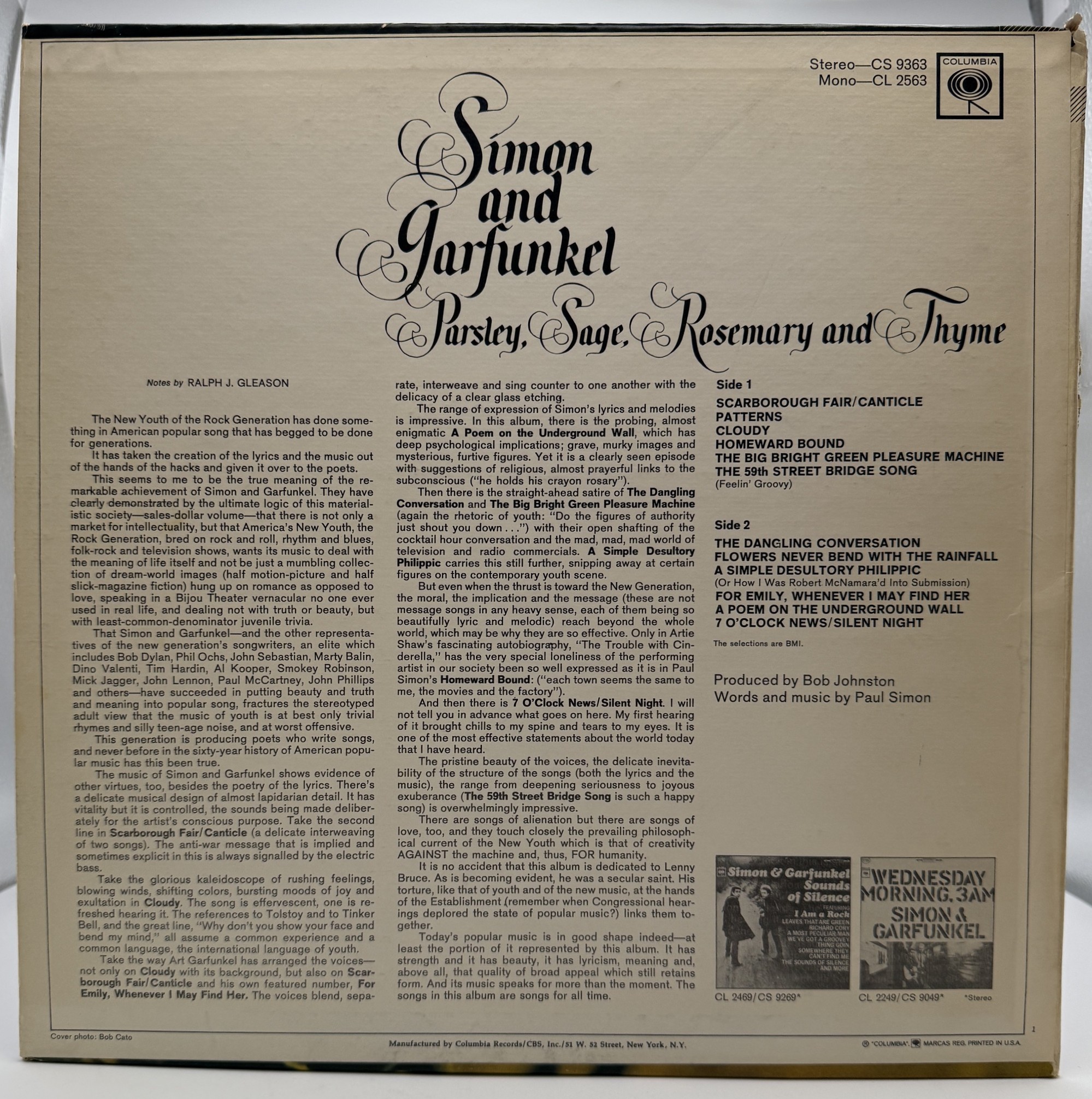 Simon & Garfunkel Parsley Sage Rosemary and Thyme Columbia CS 9363 back cover
