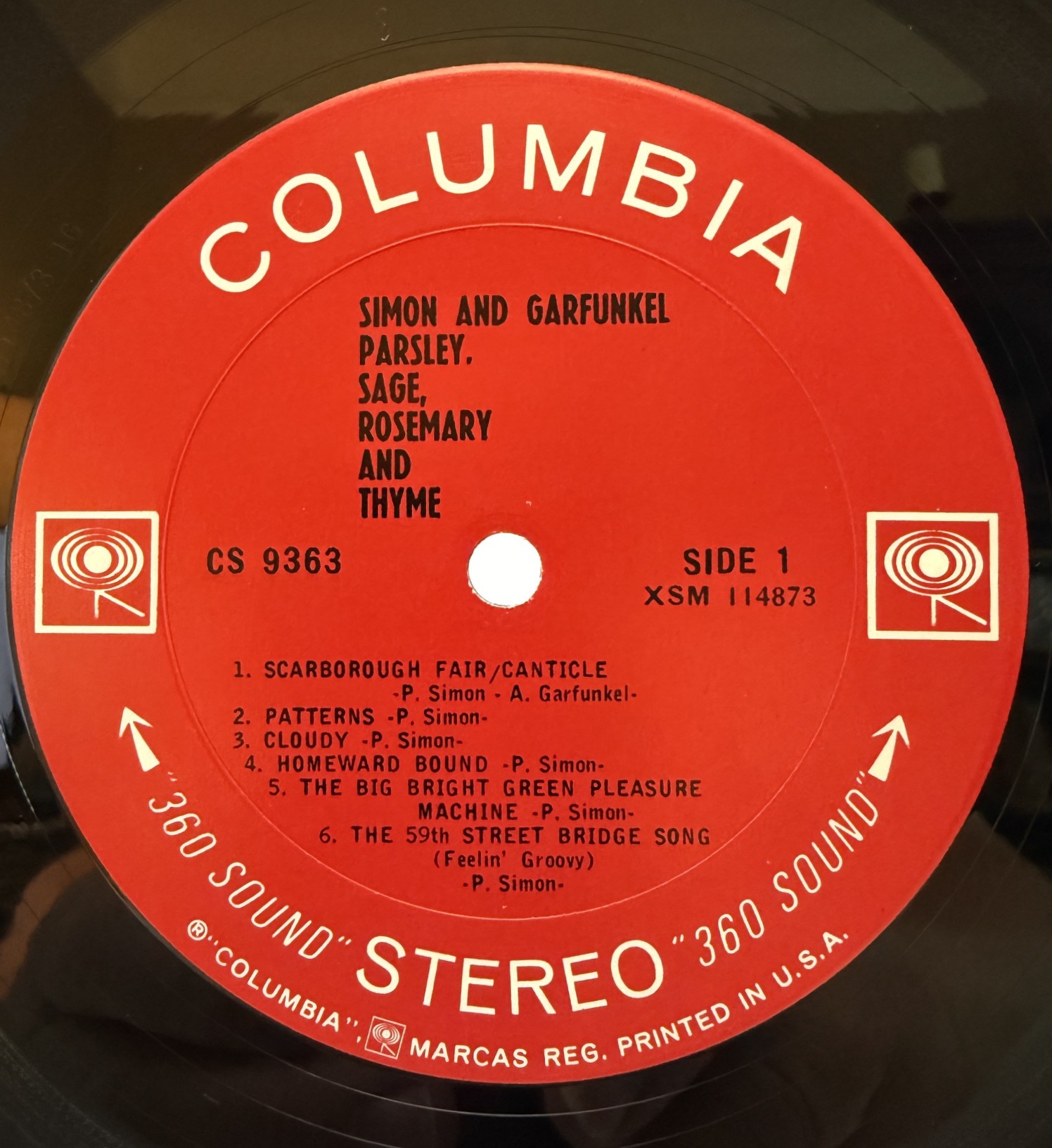 Simon & Garfunkel Parsley Sage Rosemary and Thyme Columbia 360 Sound Side 1 label
