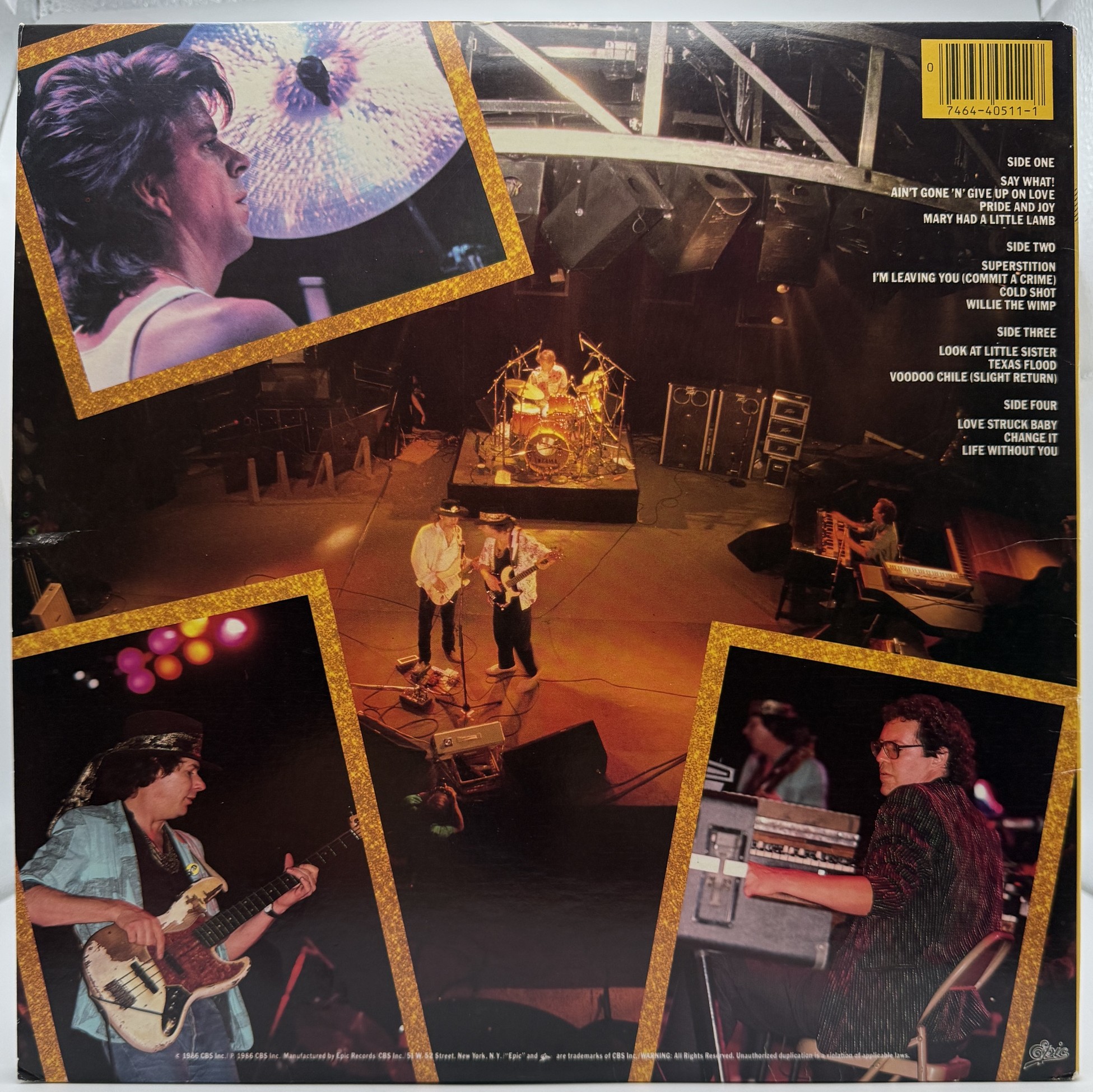Stevie Ray Vaughan Live Alive 1986 vinyl gatefold back cover and track listing