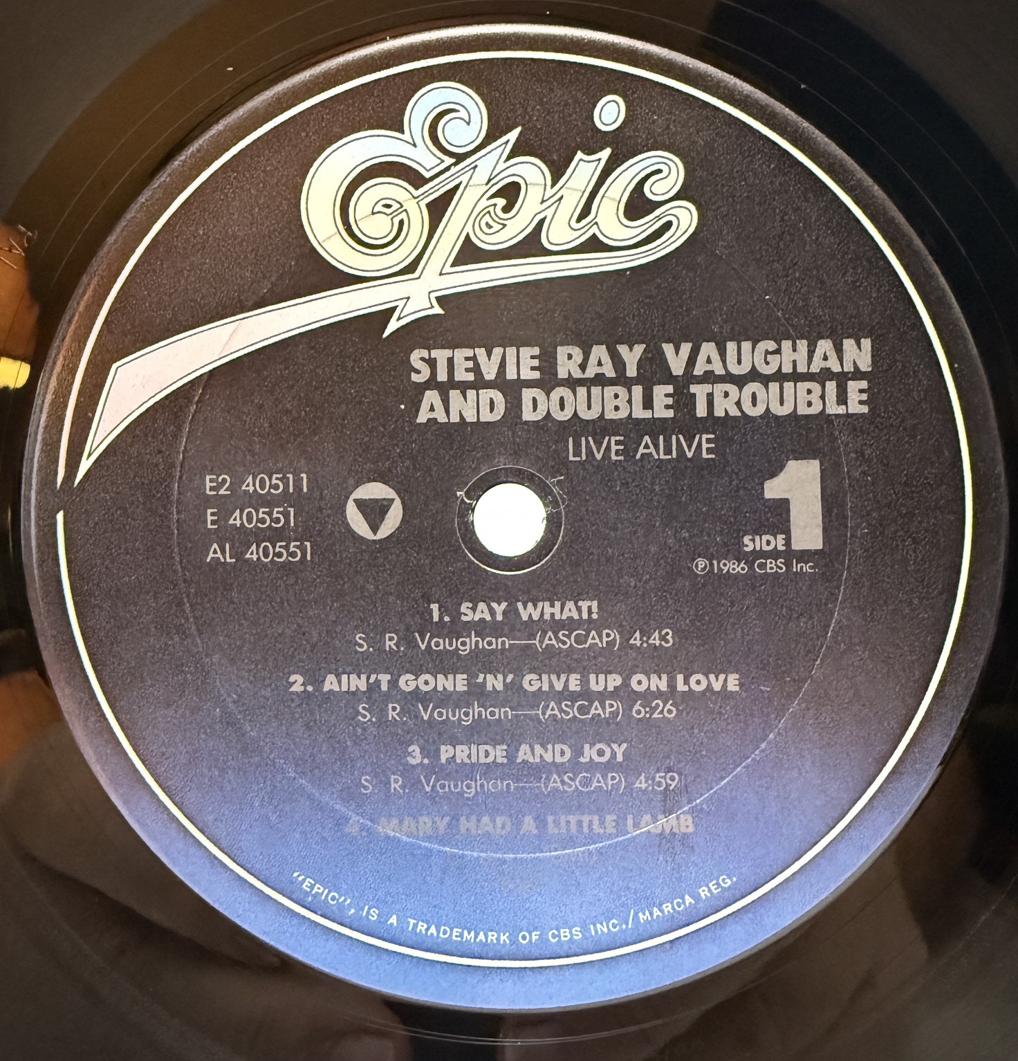 Stevie Ray Vaughan Live Alive 1986 Epic record labels