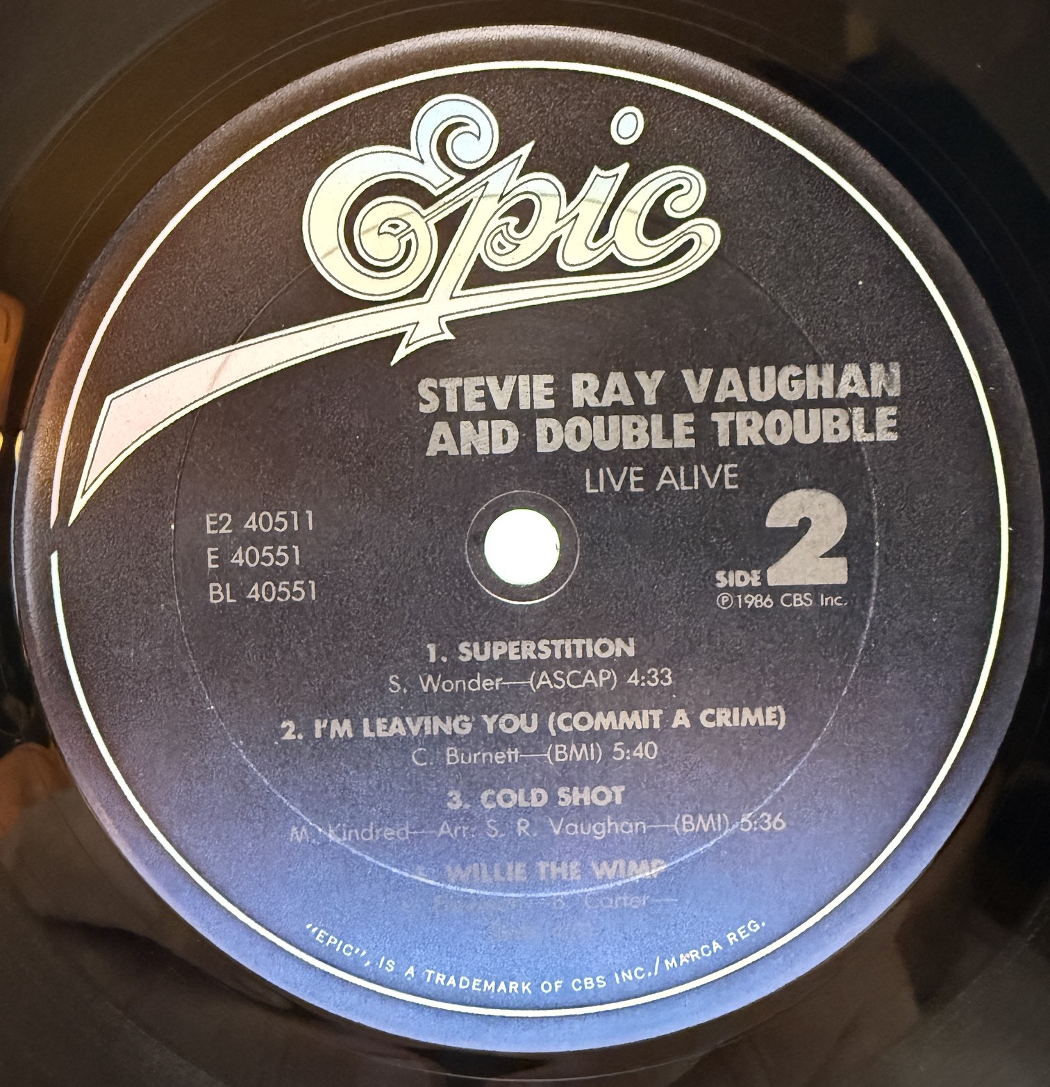 Stevie Ray Vaughan Live Alive 1986 Epic record labels