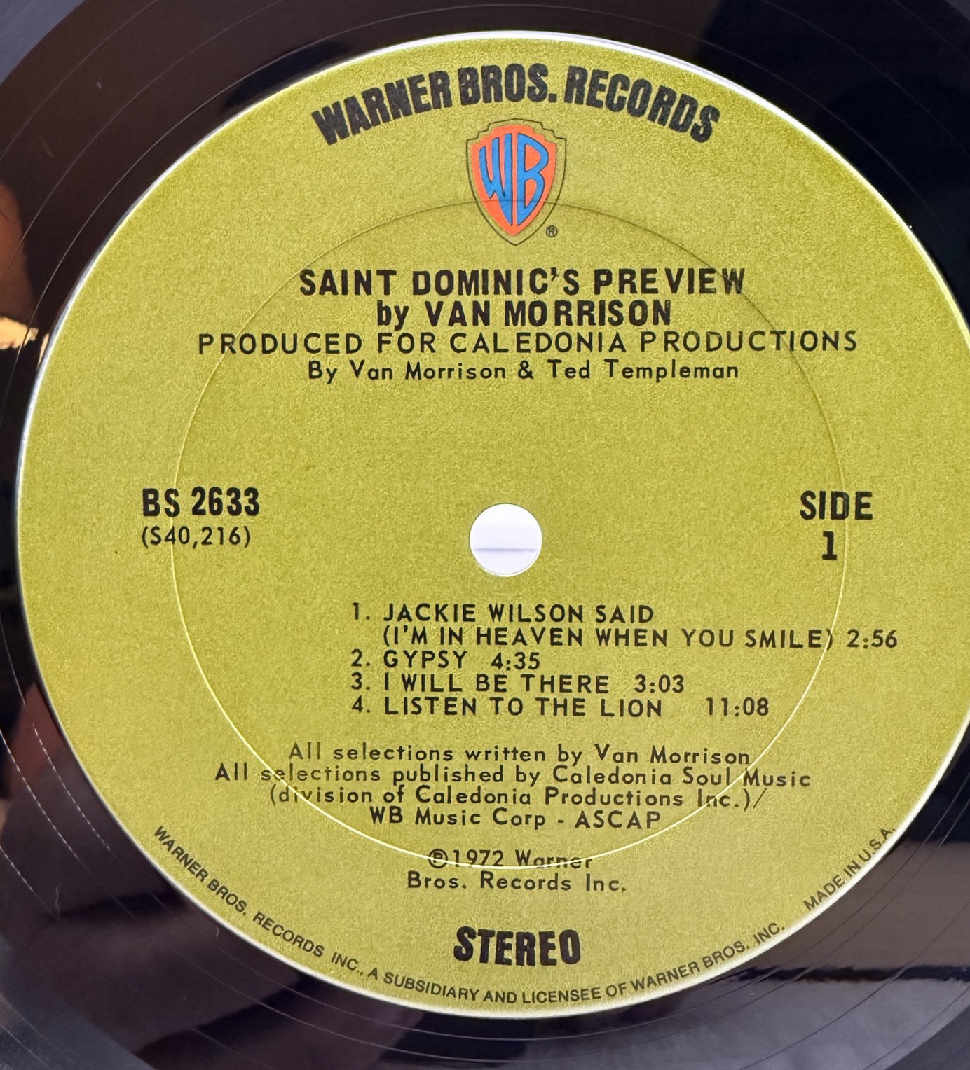 Van Morrison Saint Dominic's Preview Warner Bros green Side 1 label