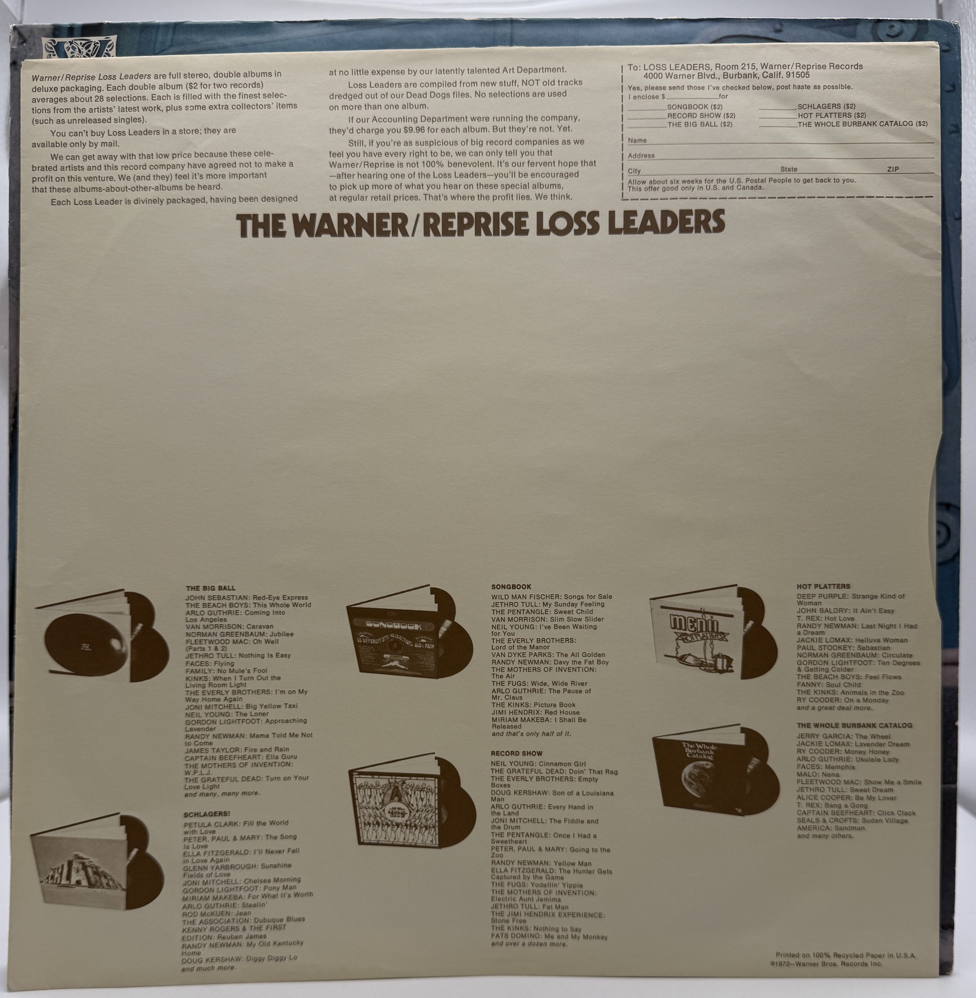 Original Warner Reprise Loss Leaders inner sleeve included with Saint Dominic's Preview