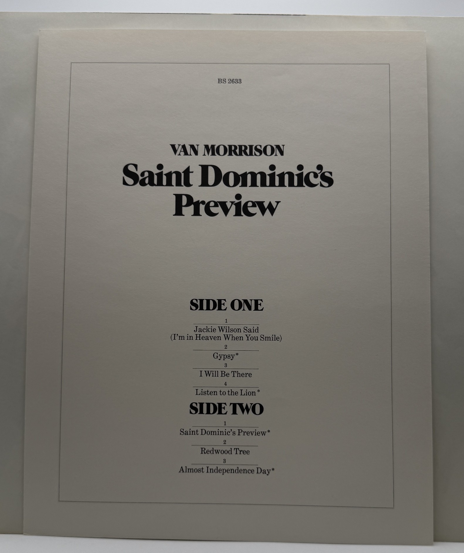 Van Morrison Saint Dominic's Preview original BS 2633 folded insert