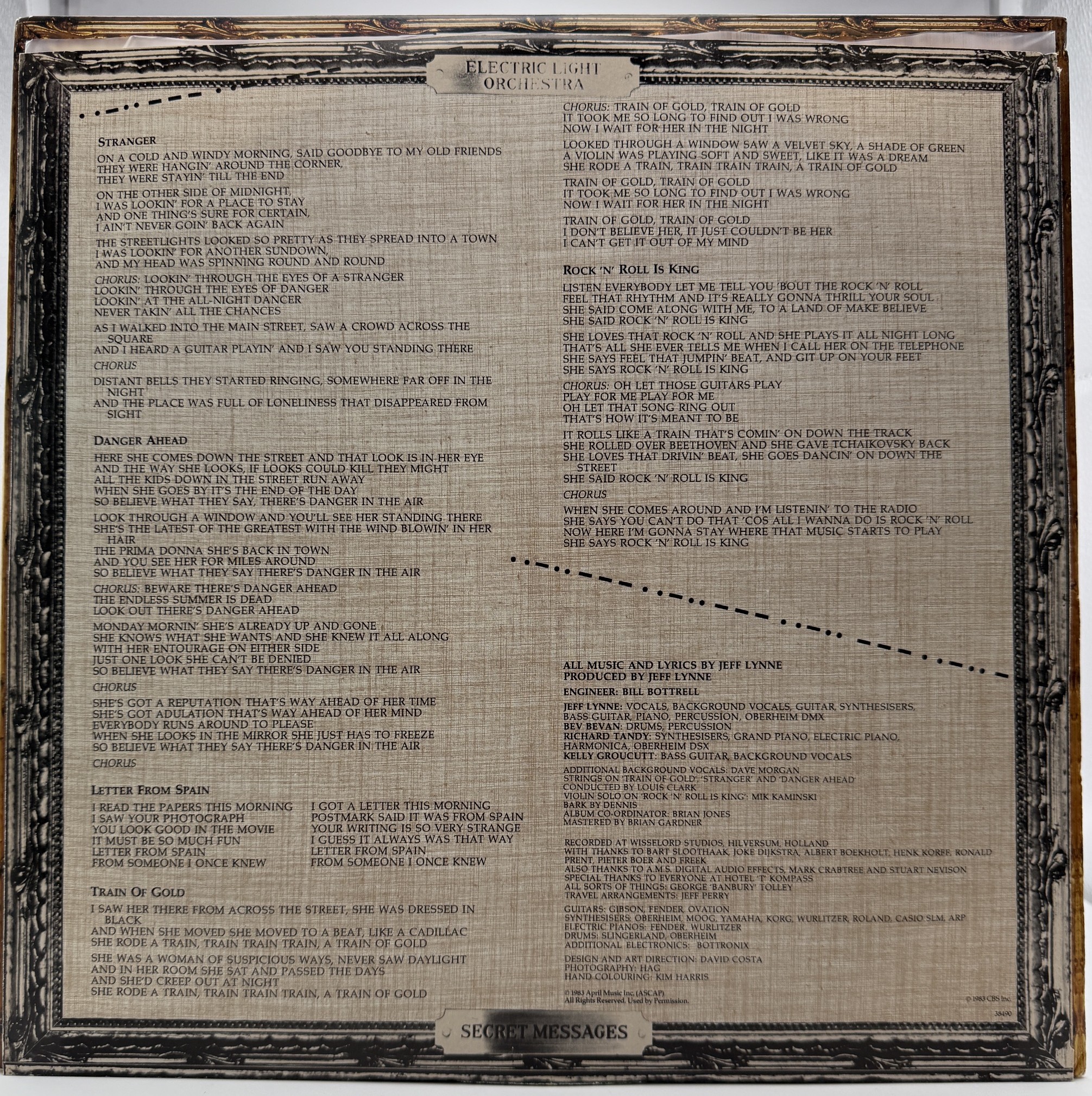 Electric Light Orchestra Secret Messages original lyric and credit inner sleeve