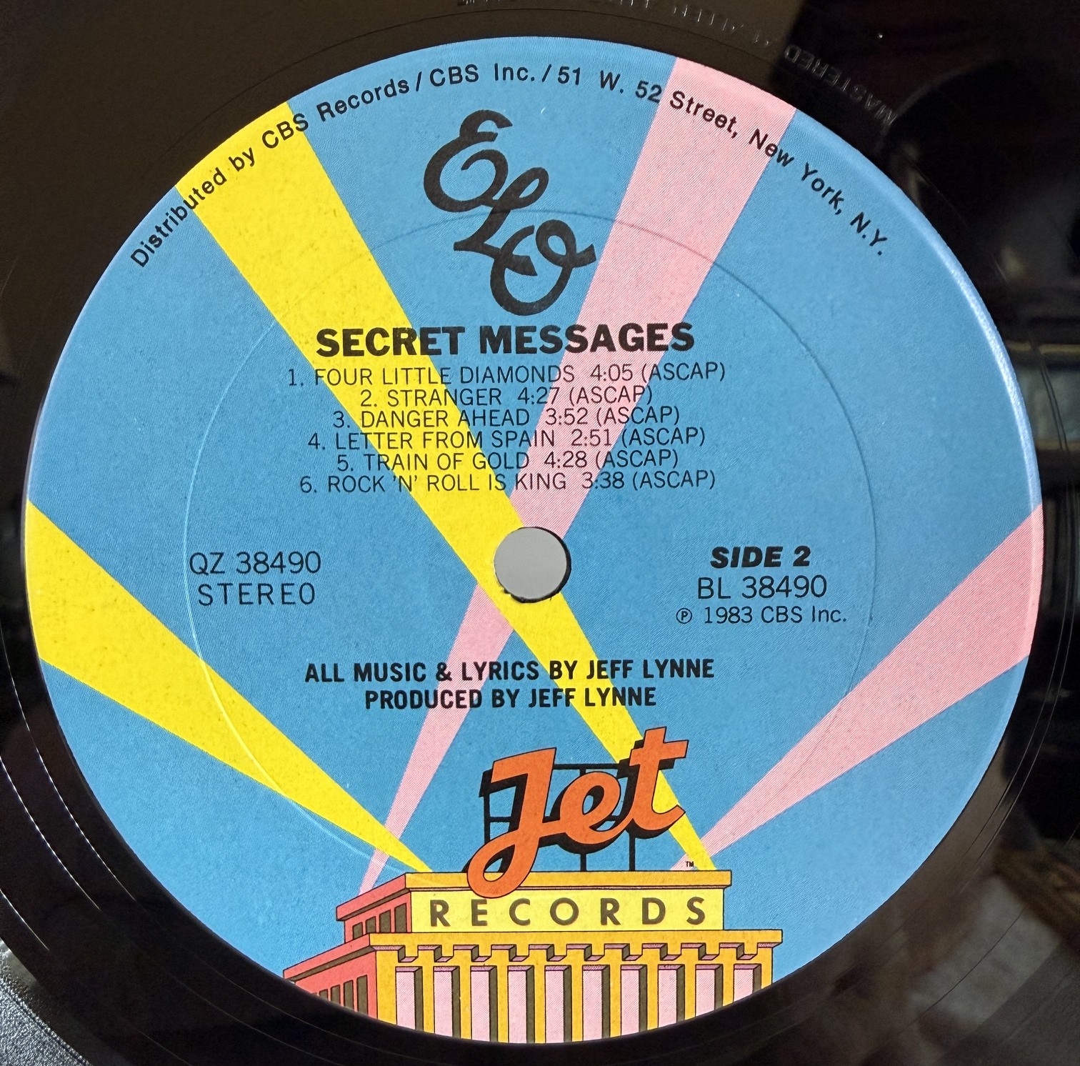 Electric Light Orchestra Secret Messages Jet Records QZ 38490 Side 2 label