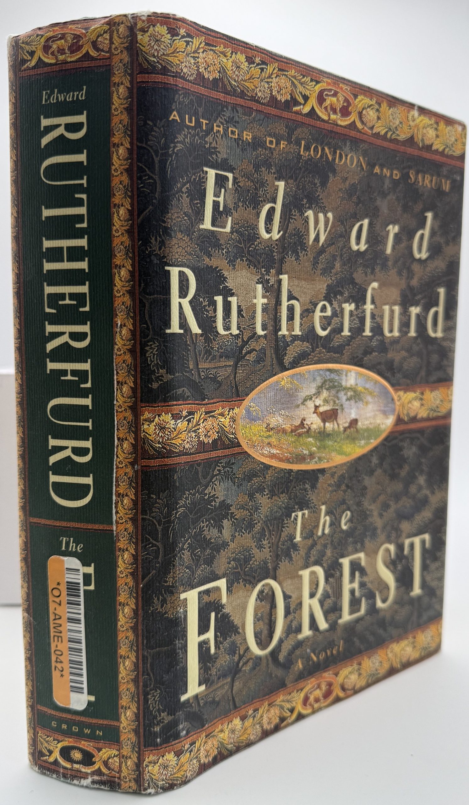 Edward Rutherfurd The Forest hardcover dust jacket spine with inventory barcode sticker