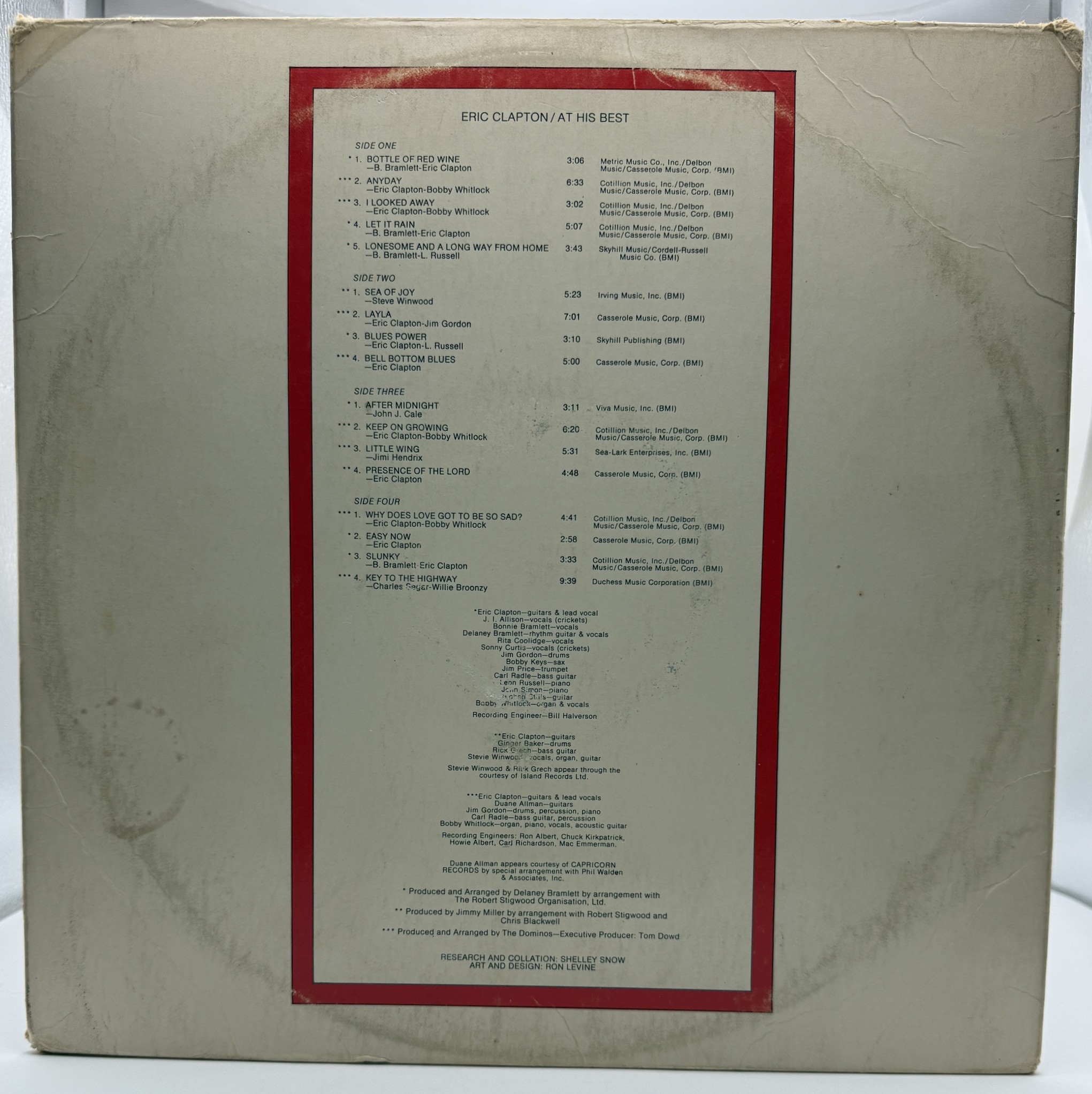 Eric Clapton At His Best 1972 Polydor 2LP vinyl back cover track listing