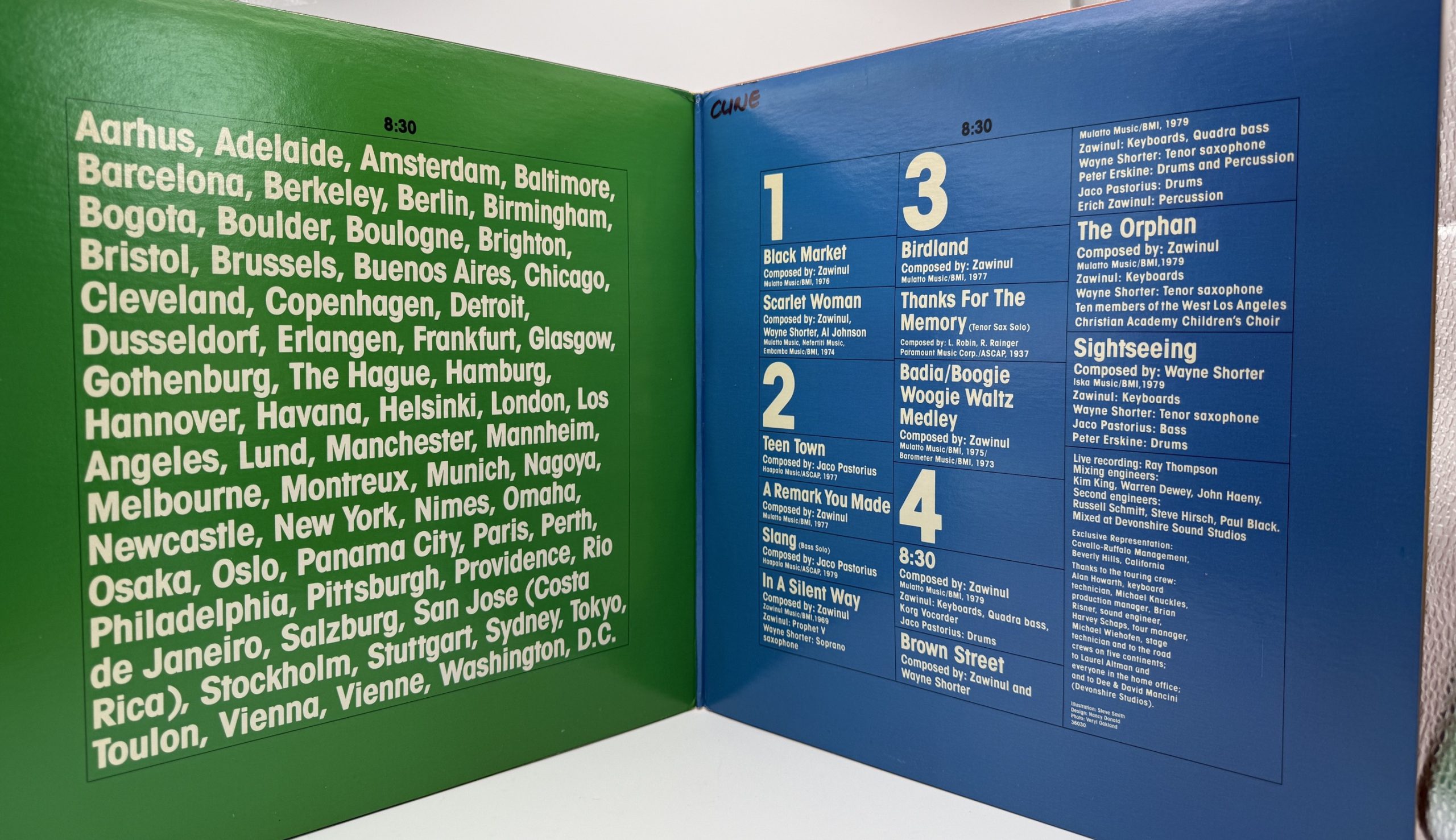 Weather Report 8:30 original 1979 gatefold interior with album credits