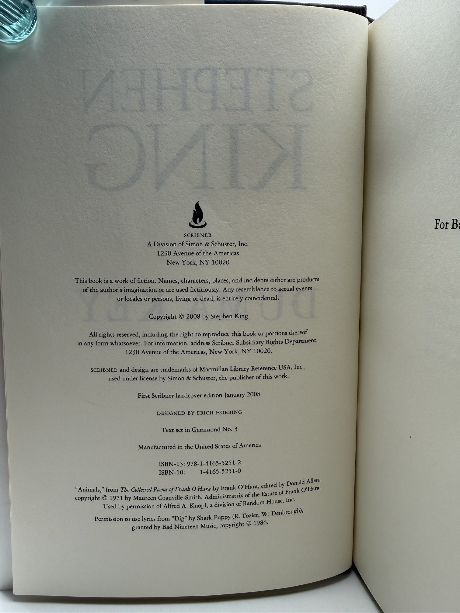 1. Stephen King Duma Key 2008 Scribner copyright page Book Club Edition