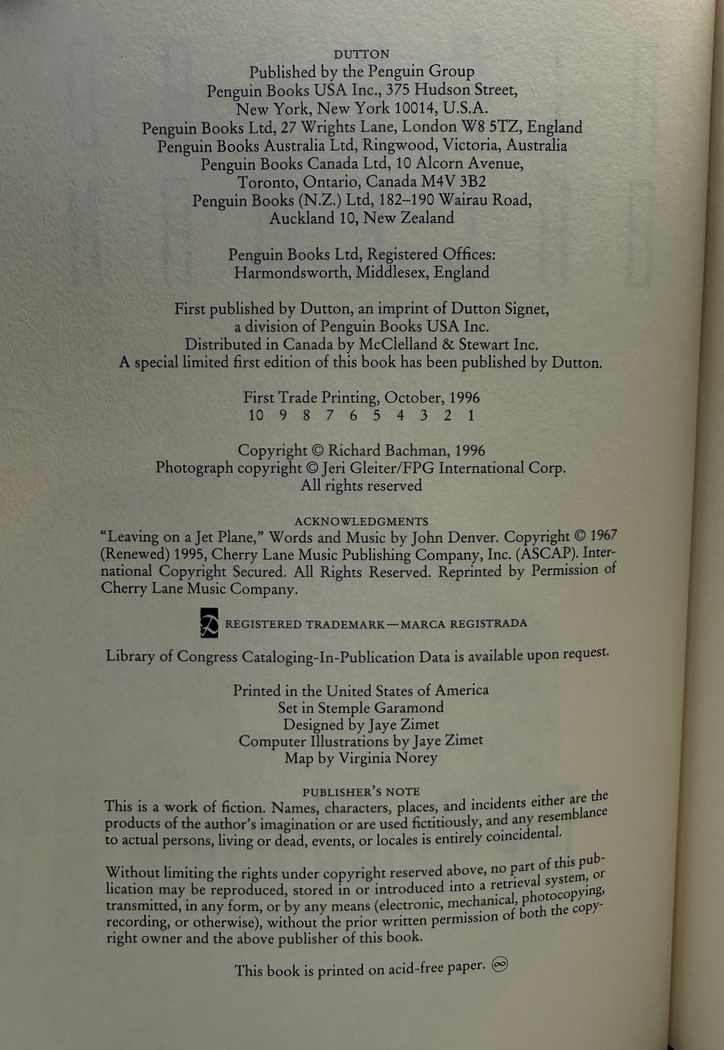 The Regulators 1996 Dutton first trade printing copyright page complete number line – Ruby's Reading Shelf