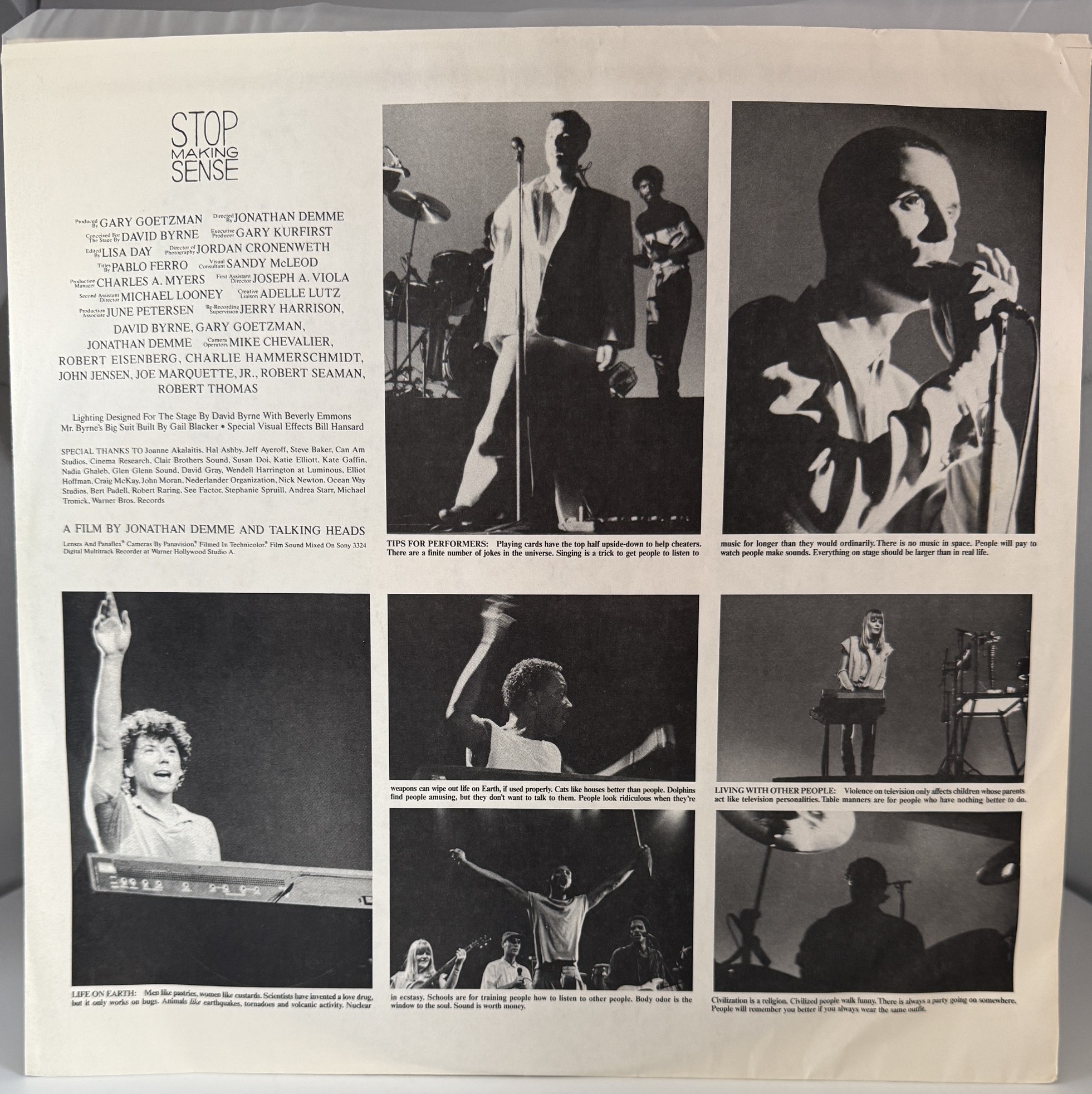Talking Heads Stop Making Sense 1984 original printed inner sleeve side one